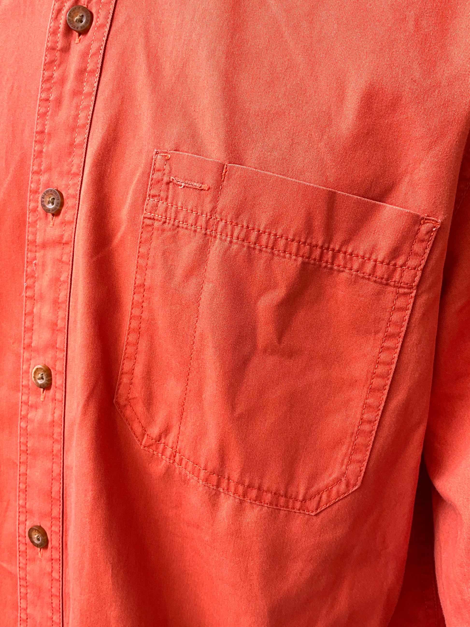 Men's Eddie Bauer Orange Button-Down Collar Cotton Shirt, Large