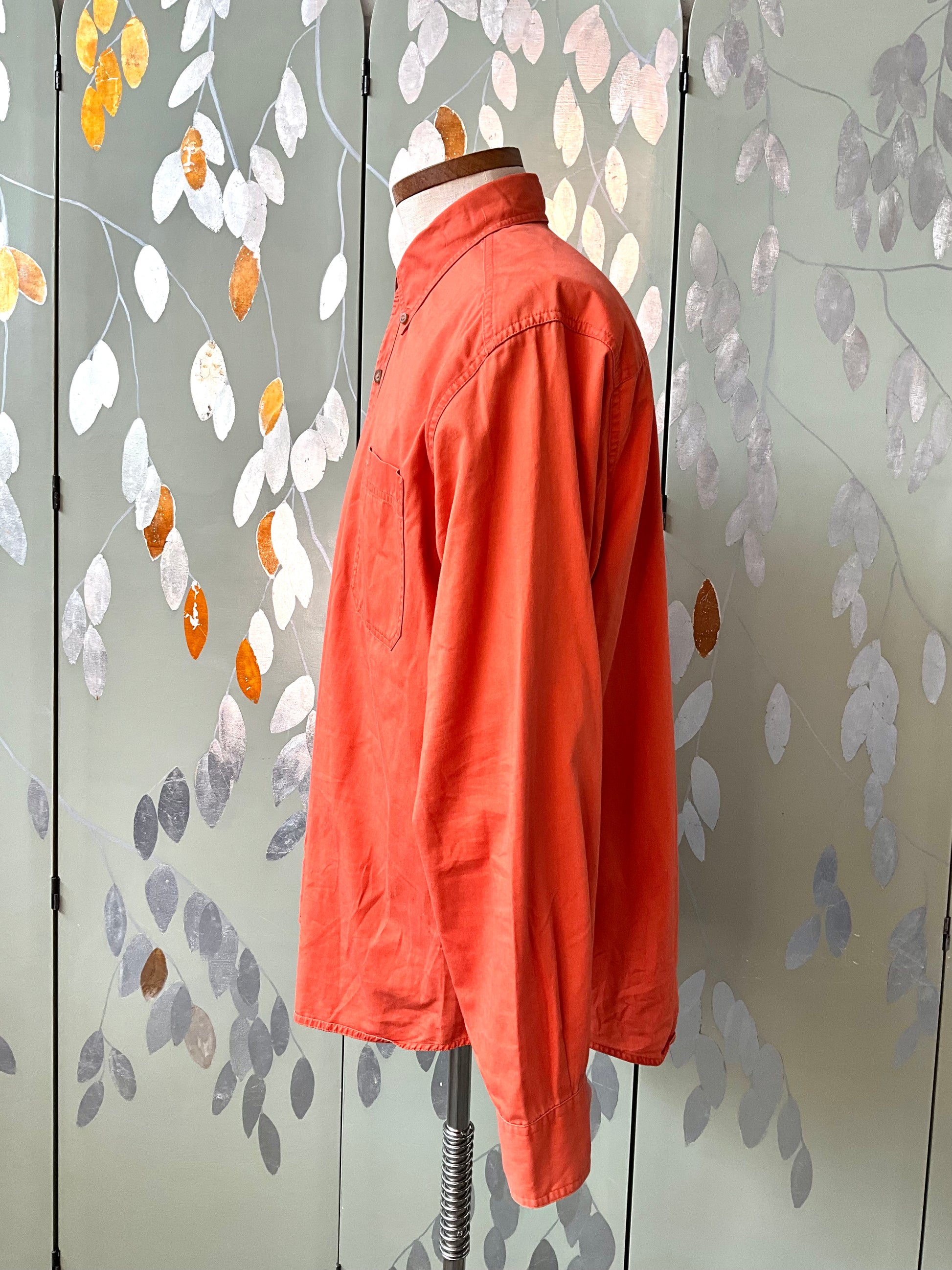 Men's Eddie Bauer Orange Button-Down Collar Cotton Shirt, Large