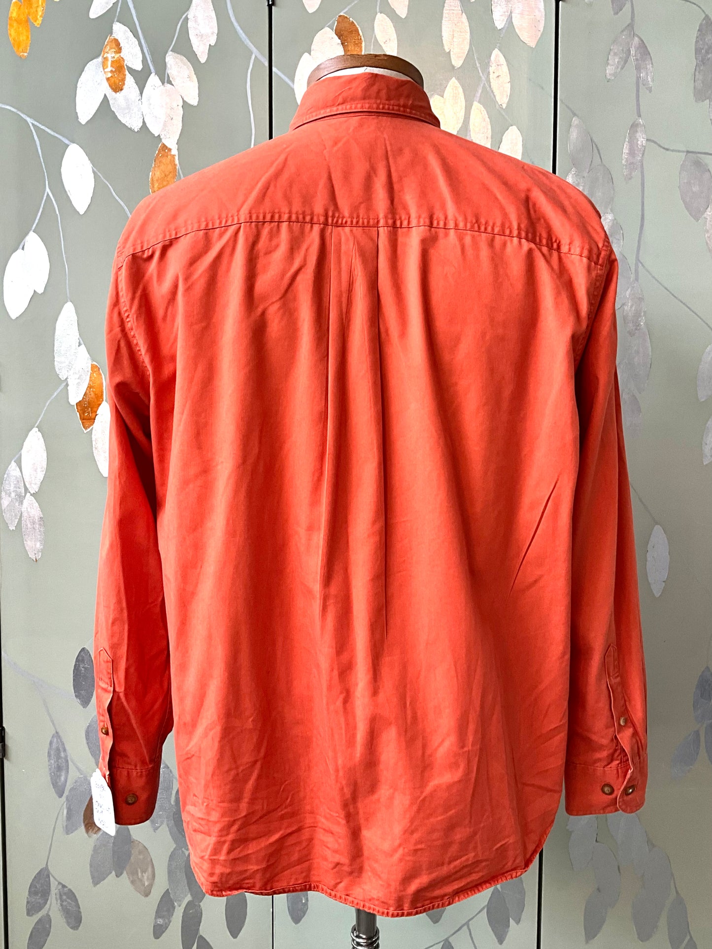 Men's Eddie Bauer Orange Button-Down Collar Cotton Shirt, Large