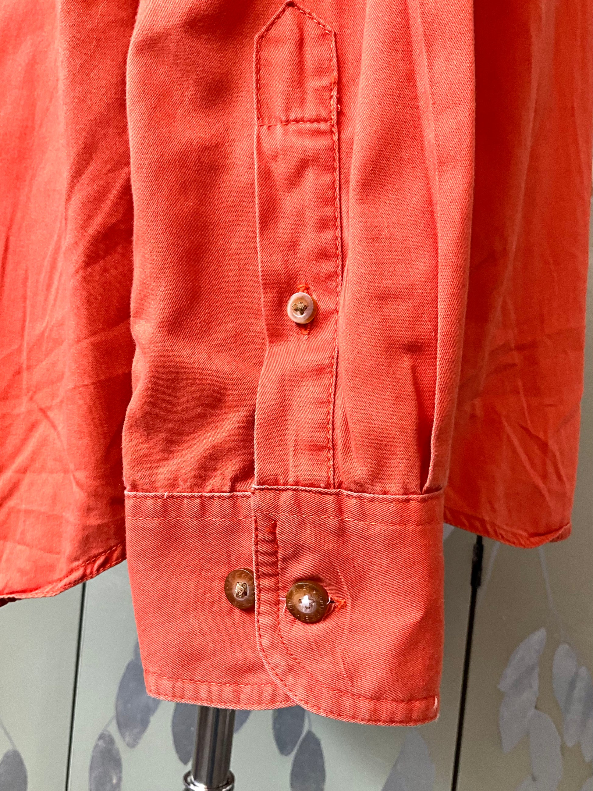 Men's Eddie Bauer Orange Button-Down Collar Cotton Shirt, Large