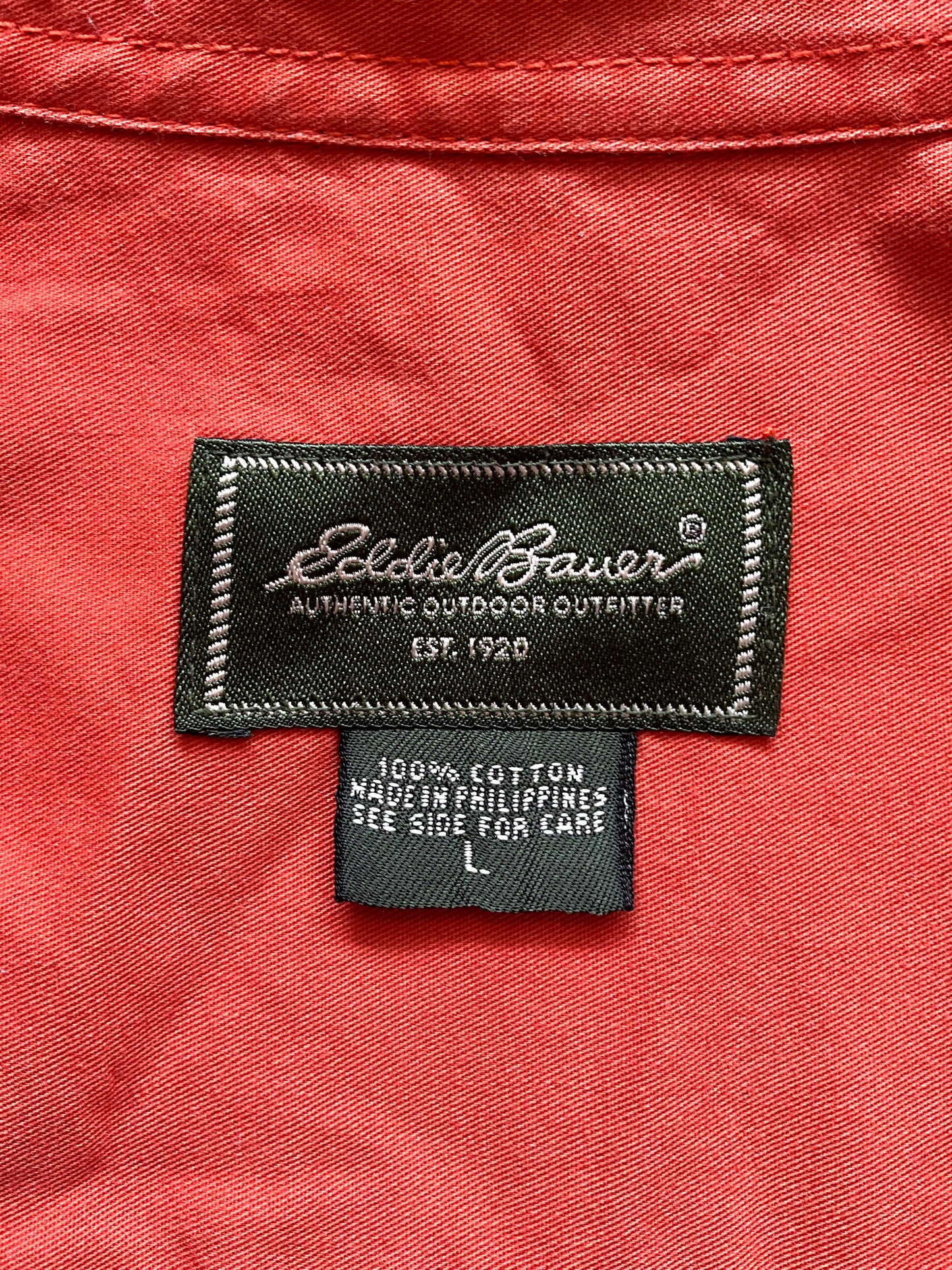 Men's Eddie Bauer Orange Button-Down Collar Cotton Shirt, Large