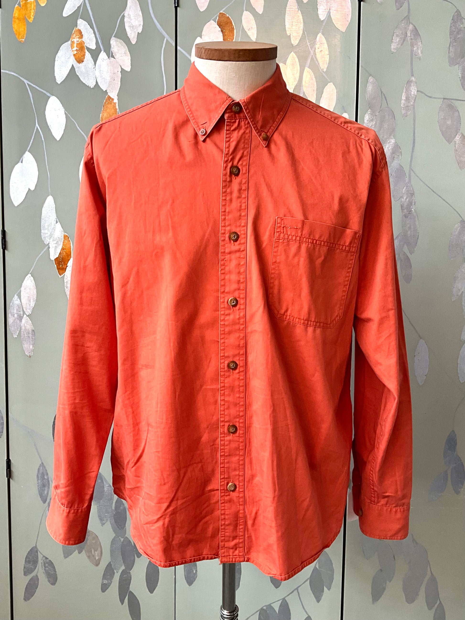 Men's Eddie Bauer Orange Button-Down Collar Cotton Shirt, Large