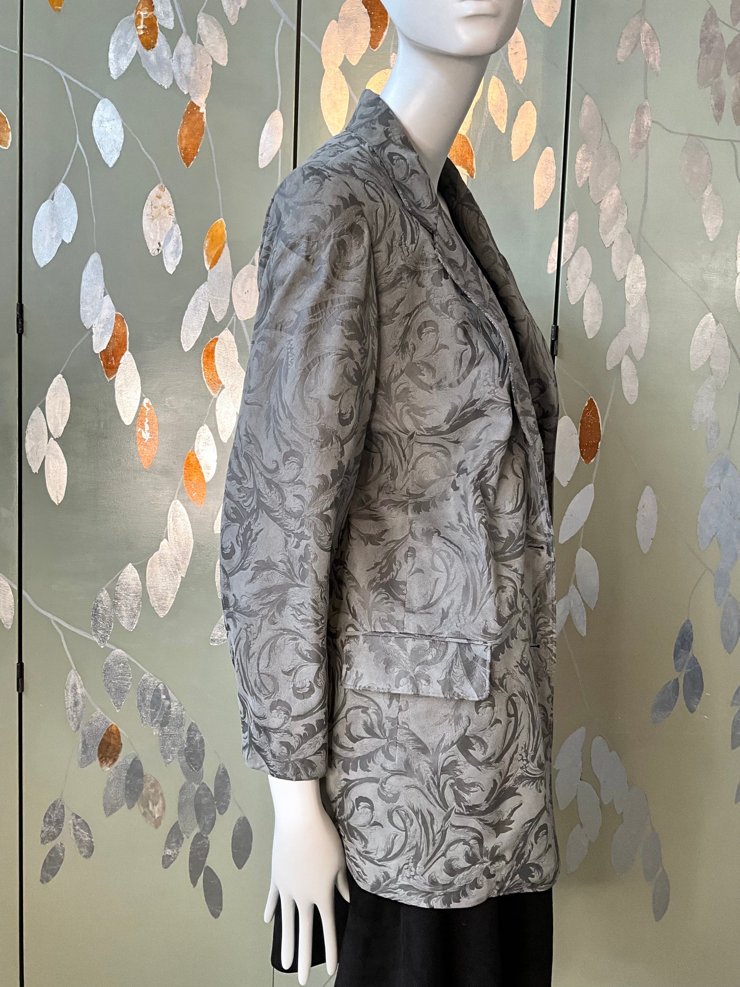 Vintage 1980s Deadstock Grey Embossed Suede Blazer, M/L