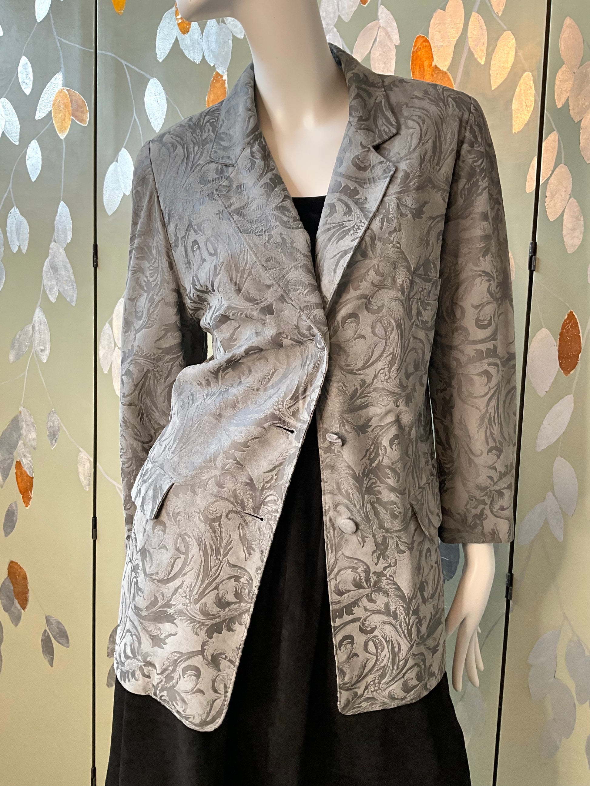 Vintage 1980s Deadstock Grey Embossed Suede Blazer, M/L