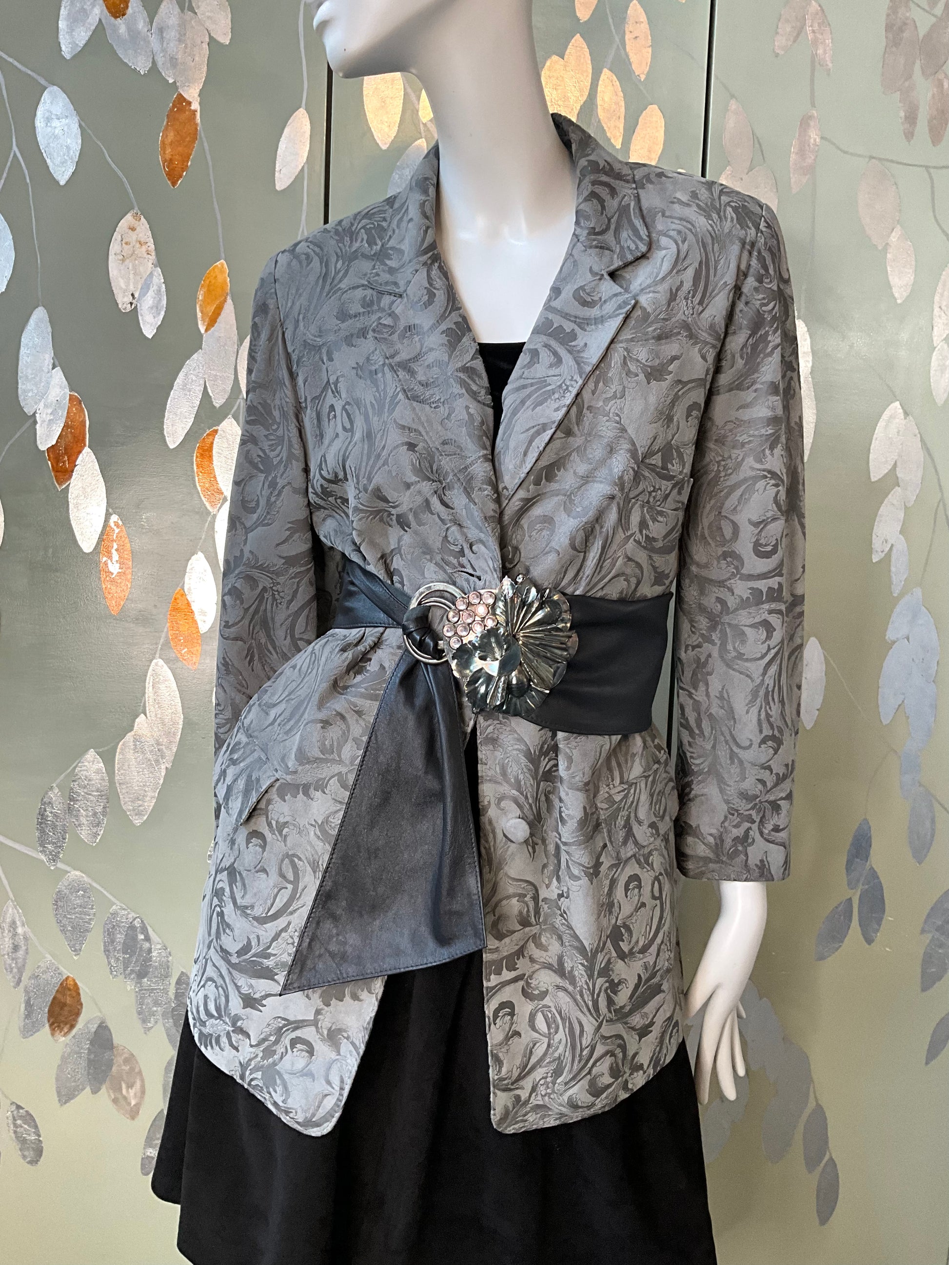 Vintage 1980s Deadstock Grey Embossed Suede Blazer, M/L