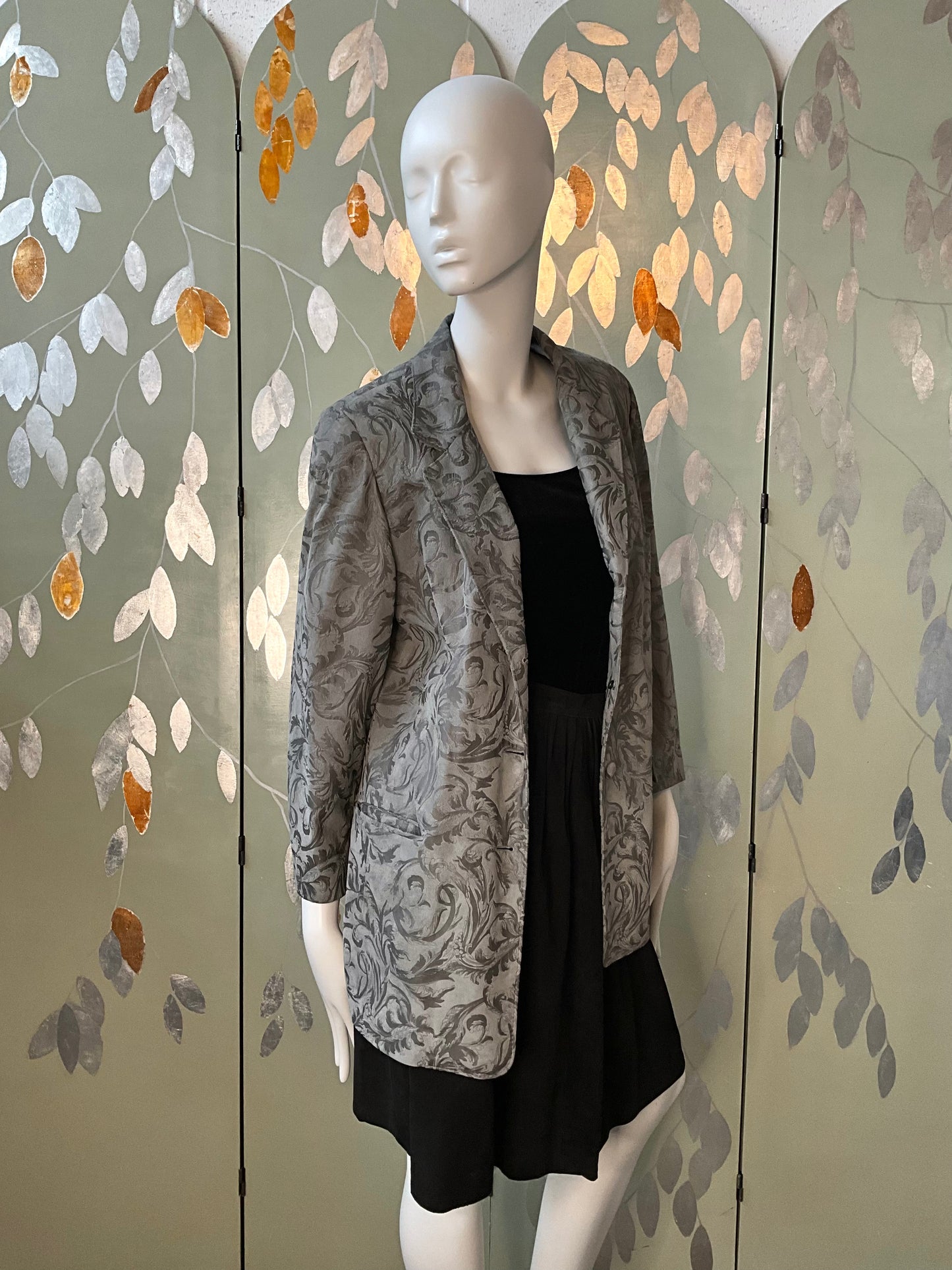 Vintage 1980s Deadstock Grey Embossed Suede Blazer, M/L