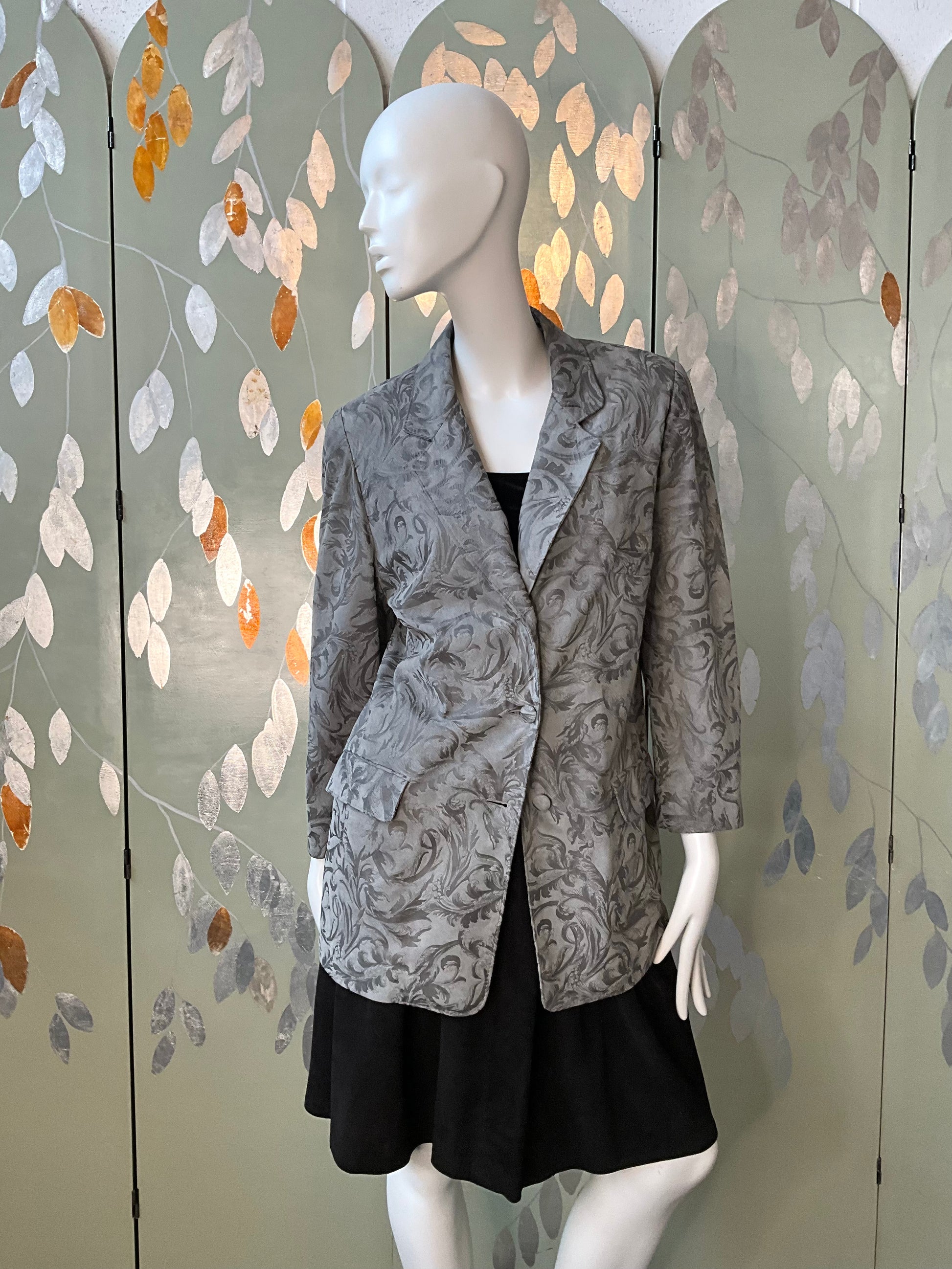 Vintage 1980s Deadstock Grey Embossed Suede Blazer, M/L