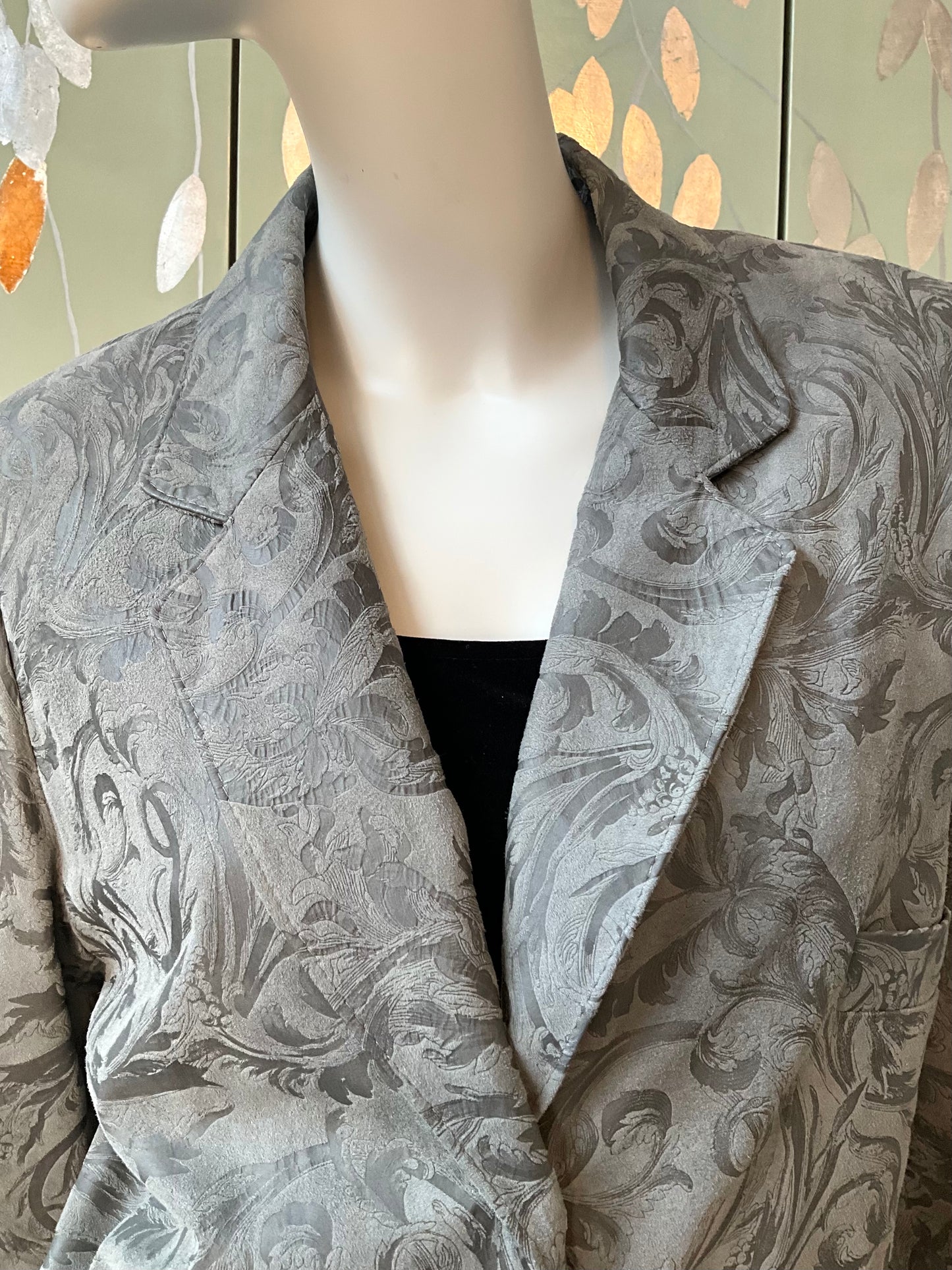 Vintage 1980s Deadstock Grey Embossed Suede Blazer, M/L