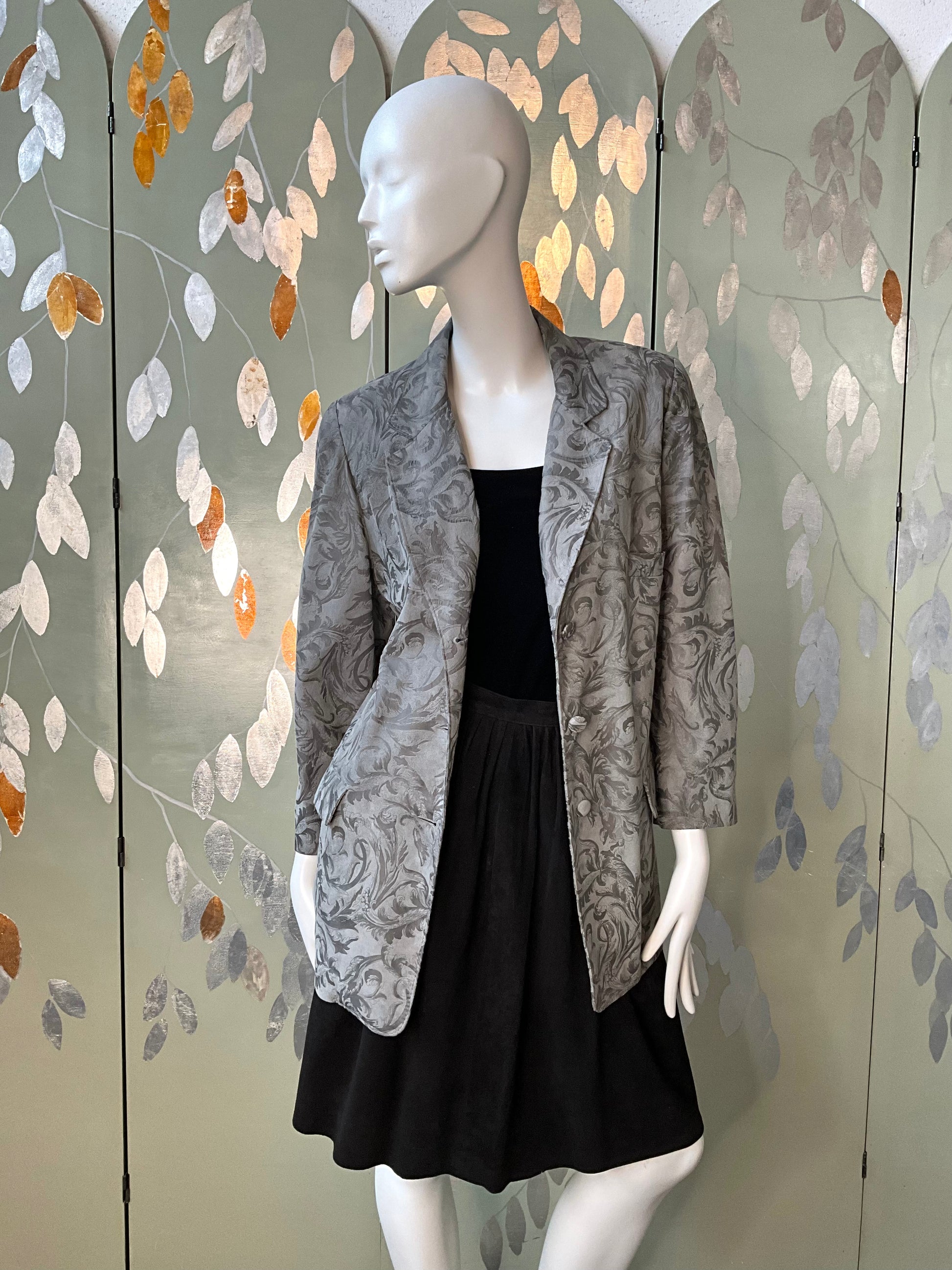 Vintage 1980s Deadstock Grey Embossed Suede Blazer, M/L