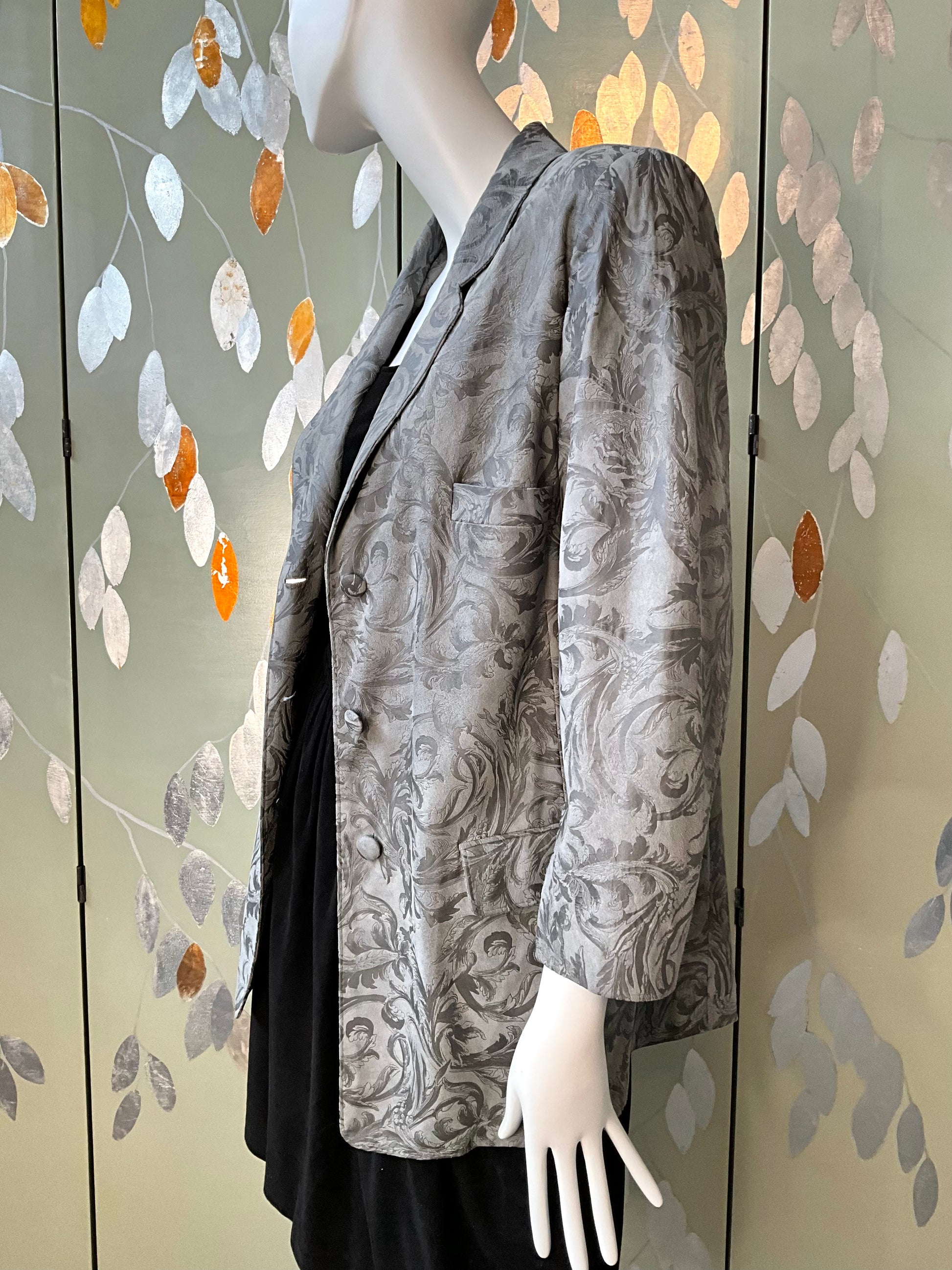 Vintage 1980s Deadstock Grey Embossed Suede Blazer, M/L