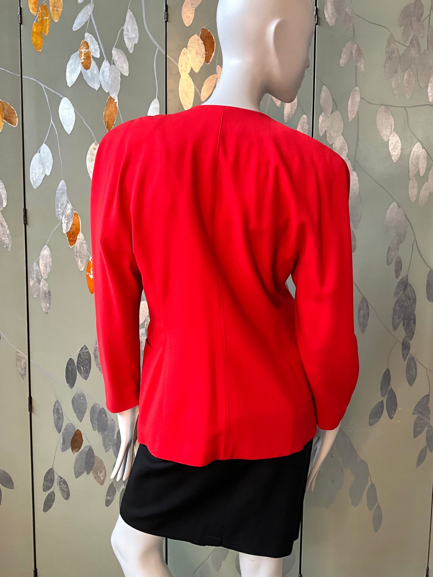 Vintage 1980s Escada Red Blazer with Gold Heart Buttons, Medium