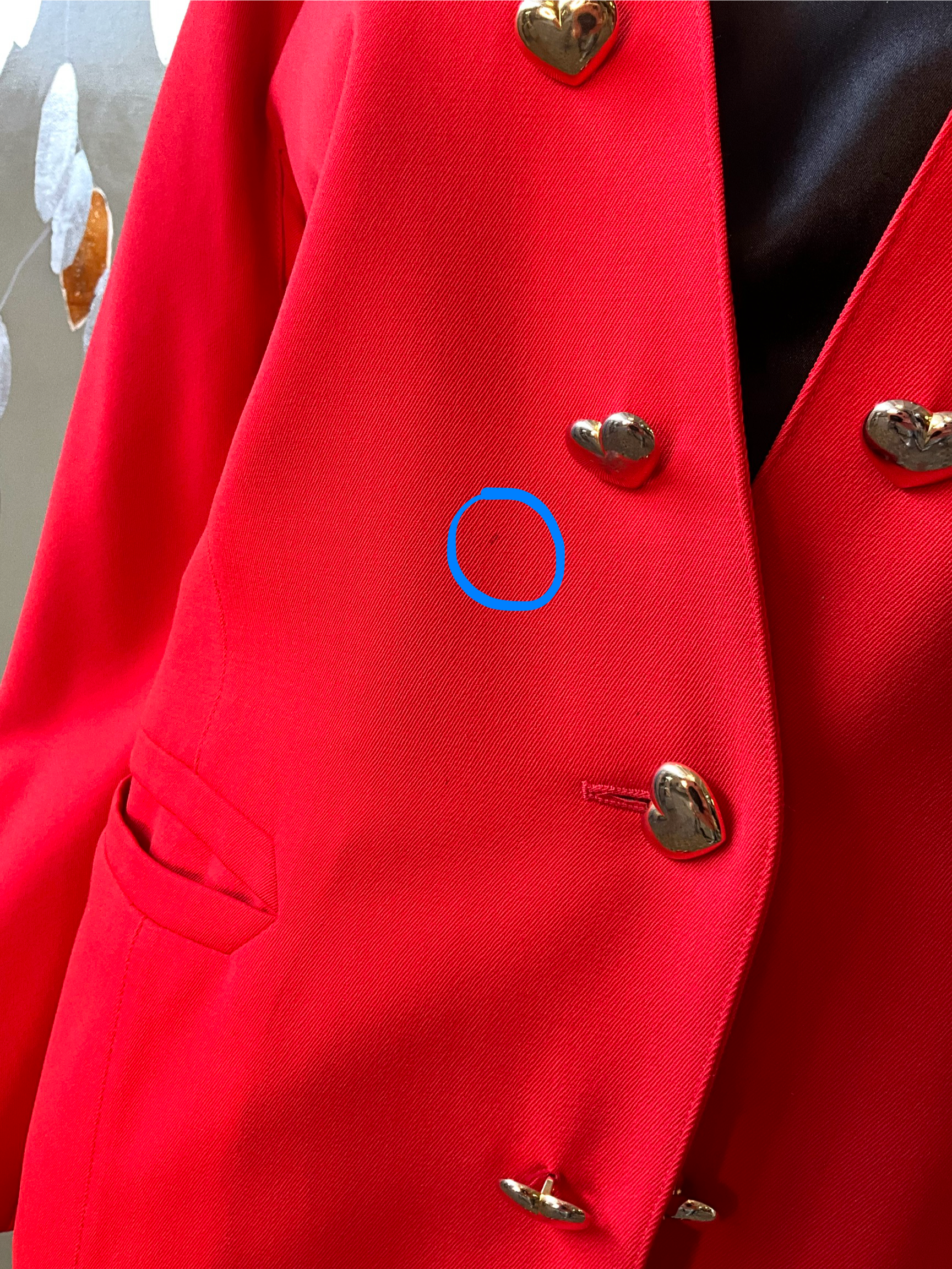 Vintage 1980s Escada Red Blazer with Gold Heart Buttons, Medium