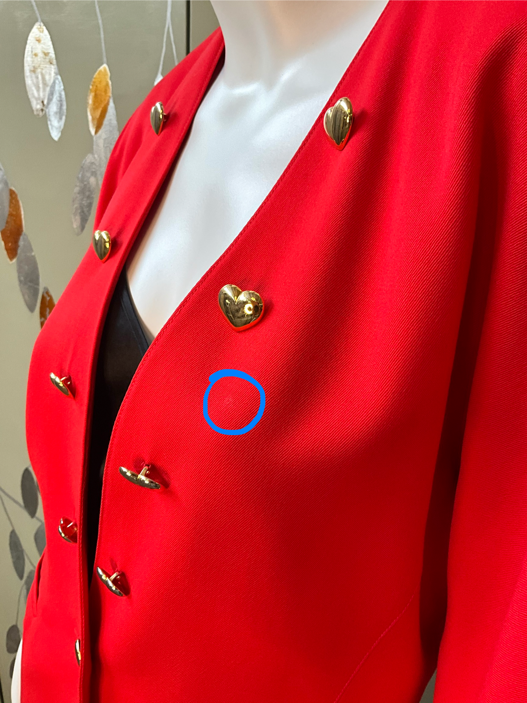 Vintage 1980s Escada Red Blazer with Gold Heart Buttons, Medium