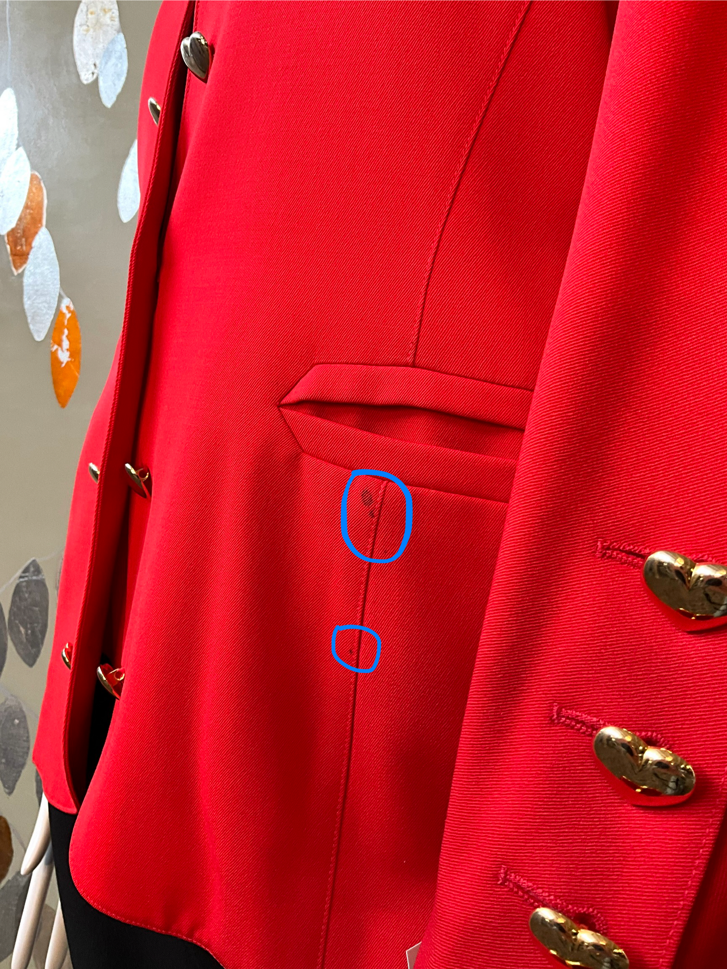 Vintage 1980s Escada Red Blazer with Gold Heart Buttons, Medium