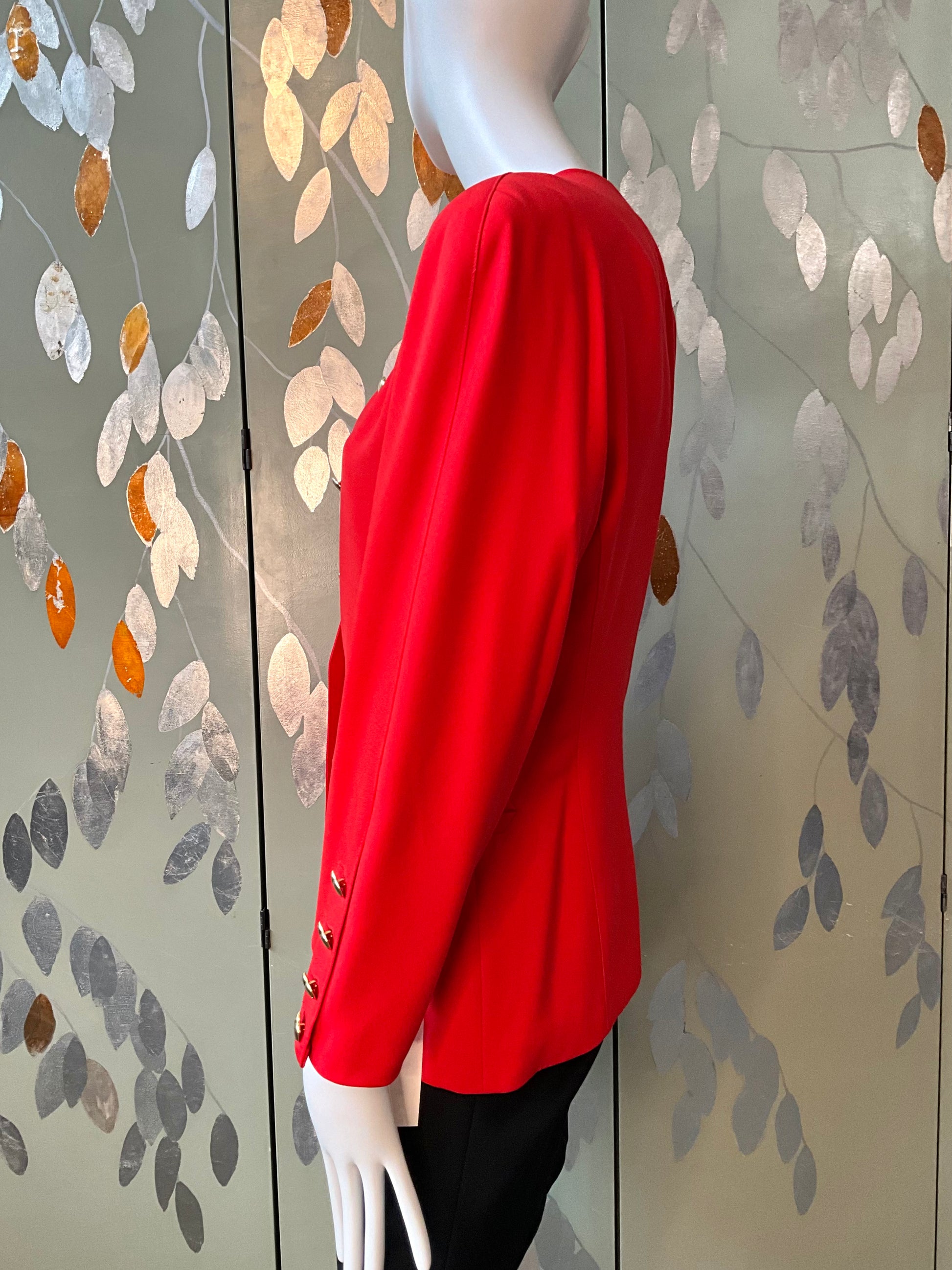 Vintage 1980s Escada Red Blazer with Gold Heart Buttons, Medium