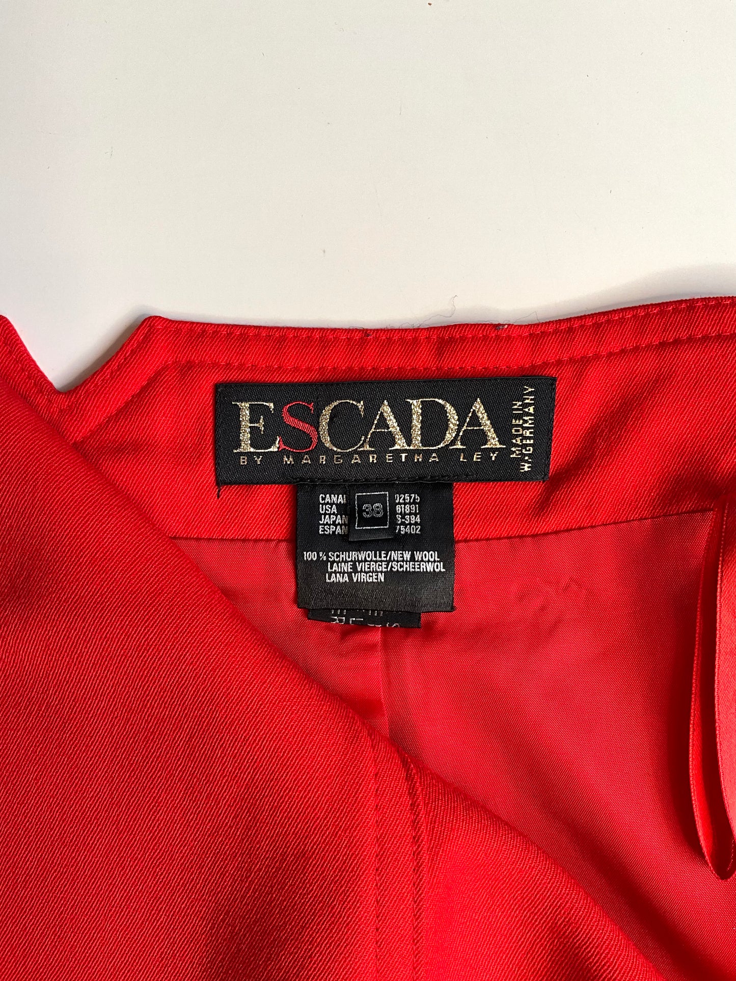 Vintage 1980s Escada Black and Red Wool Pencil Skirt, Medium