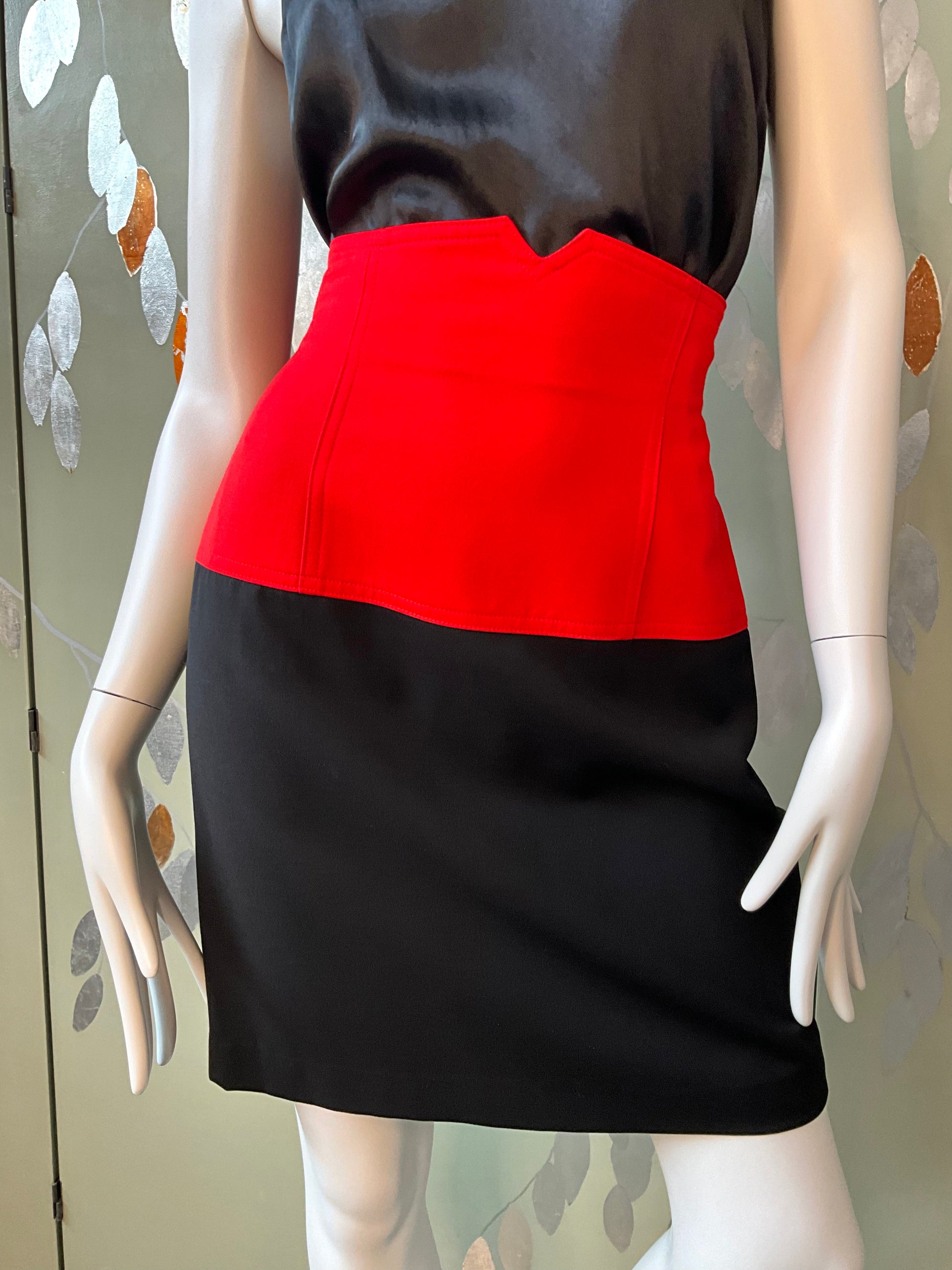 Vintage 1980s Escada Black and Red Wool Pencil Skirt, Medium