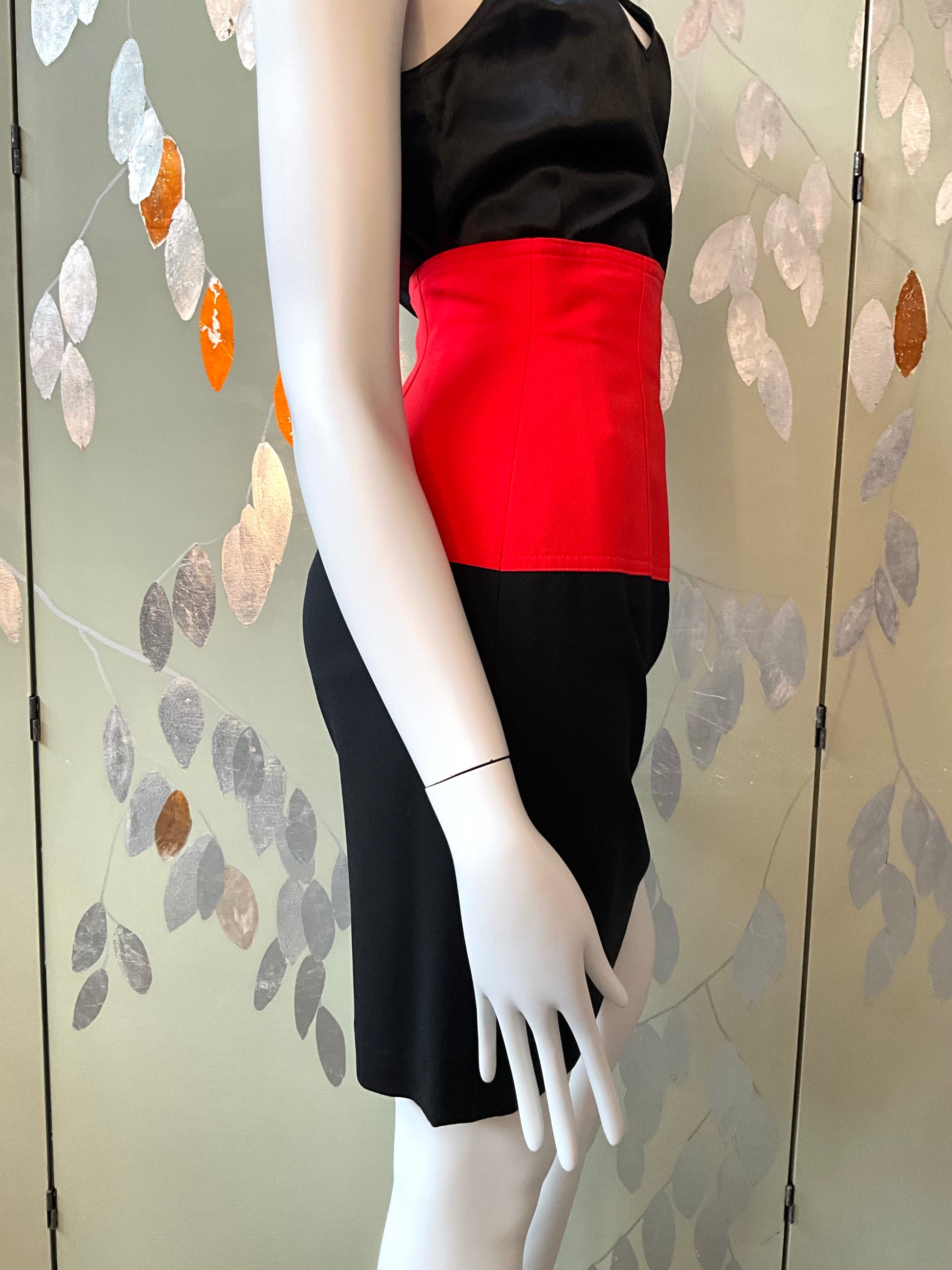 Vintage 1980s Escada Black and Red Wool Pencil Skirt, Medium