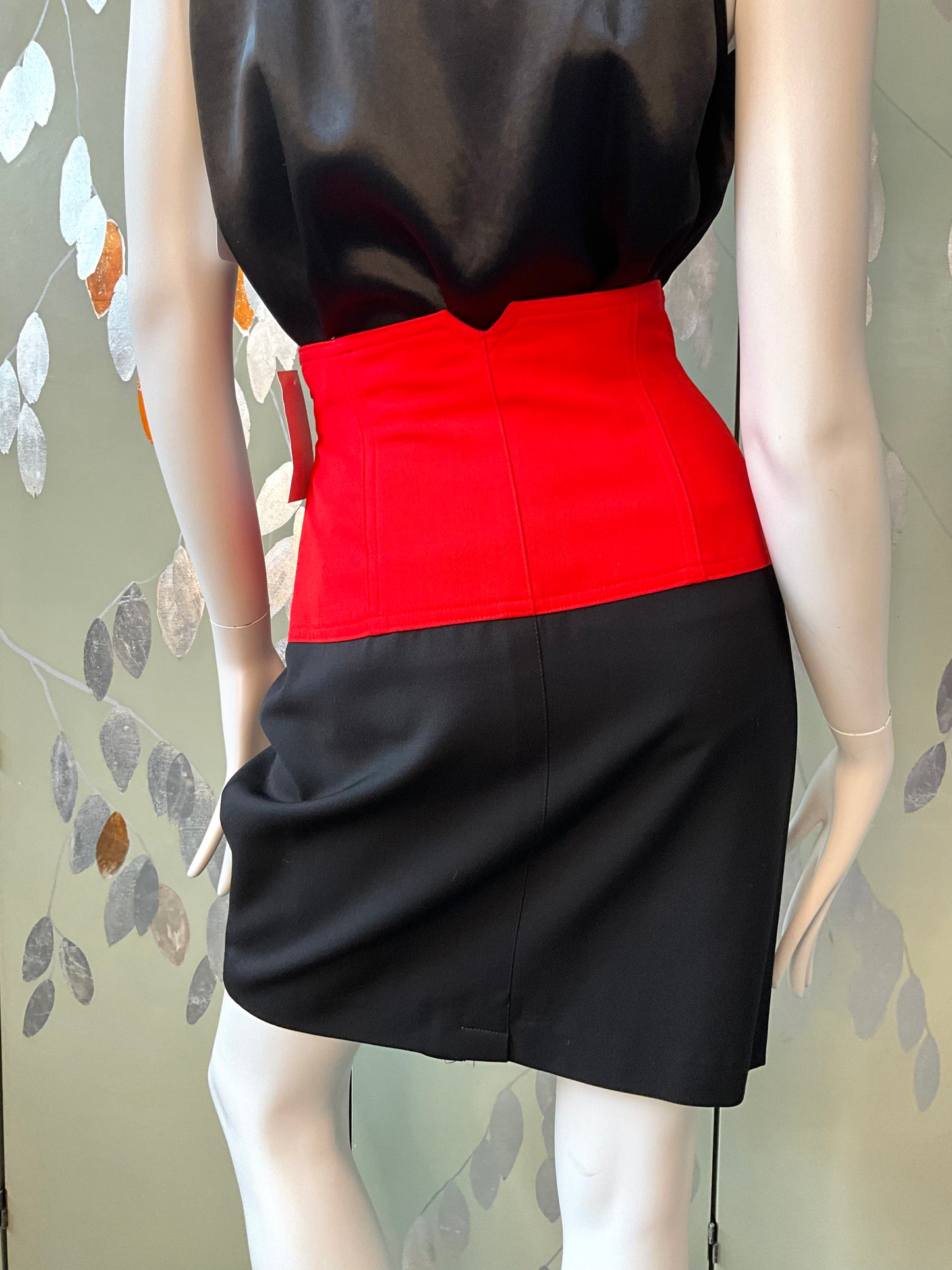 Vintage 1980s Escada Black and Red Wool Pencil Skirt, Medium