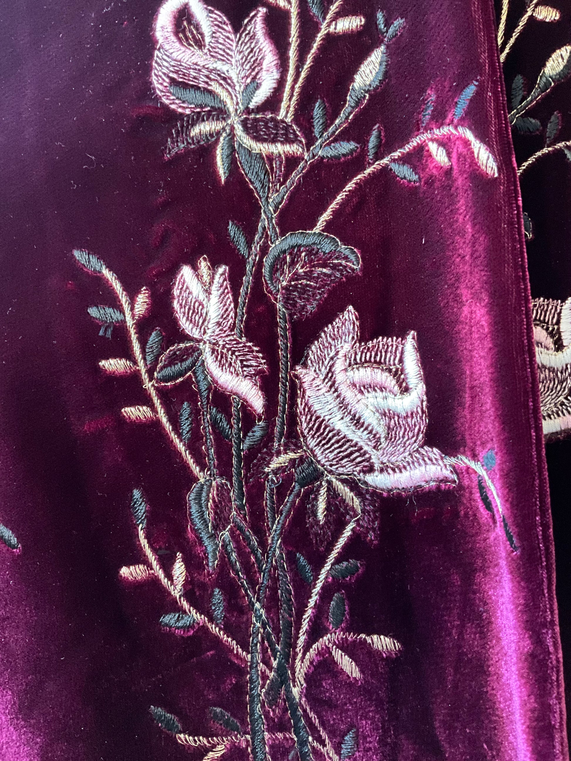 Favourbrook London Maroon Velvet Embroidered Coat with Faux Fur Collar, Small 