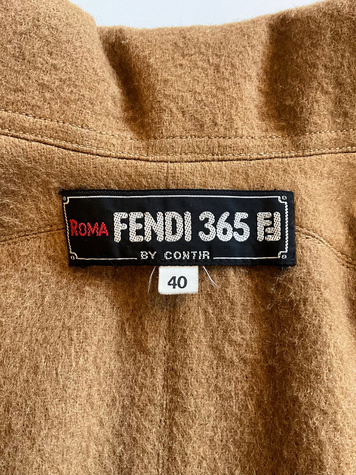 Vintage 1980s Fendi Tan Wool Coat with Roll Collar, Medium 