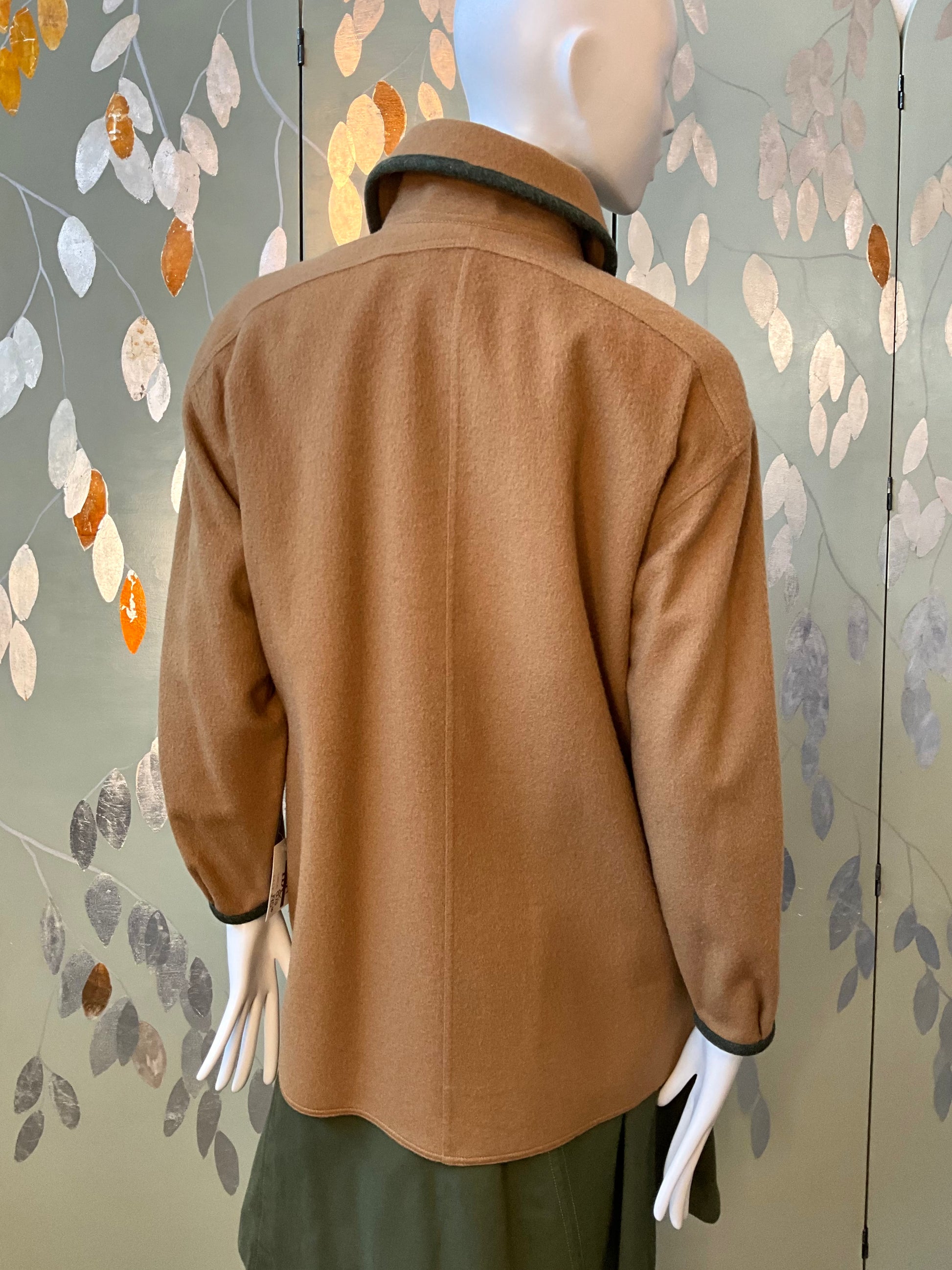 Vintage 1980s Fendi Tan Wool Coat with Roll Collar, Medium 