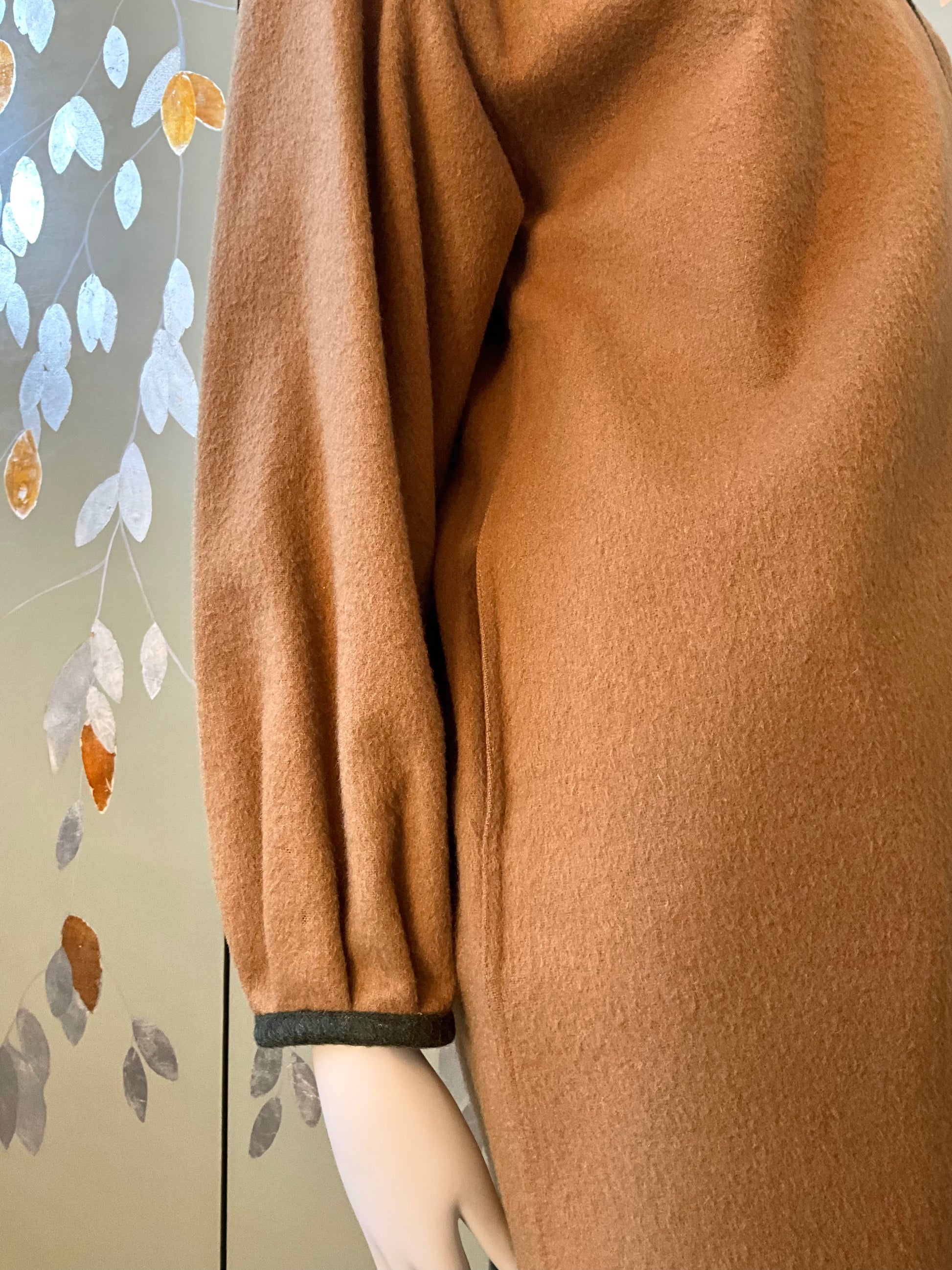 Vintage 1980s Fendi Tan Wool Coat with Roll Collar, Medium 