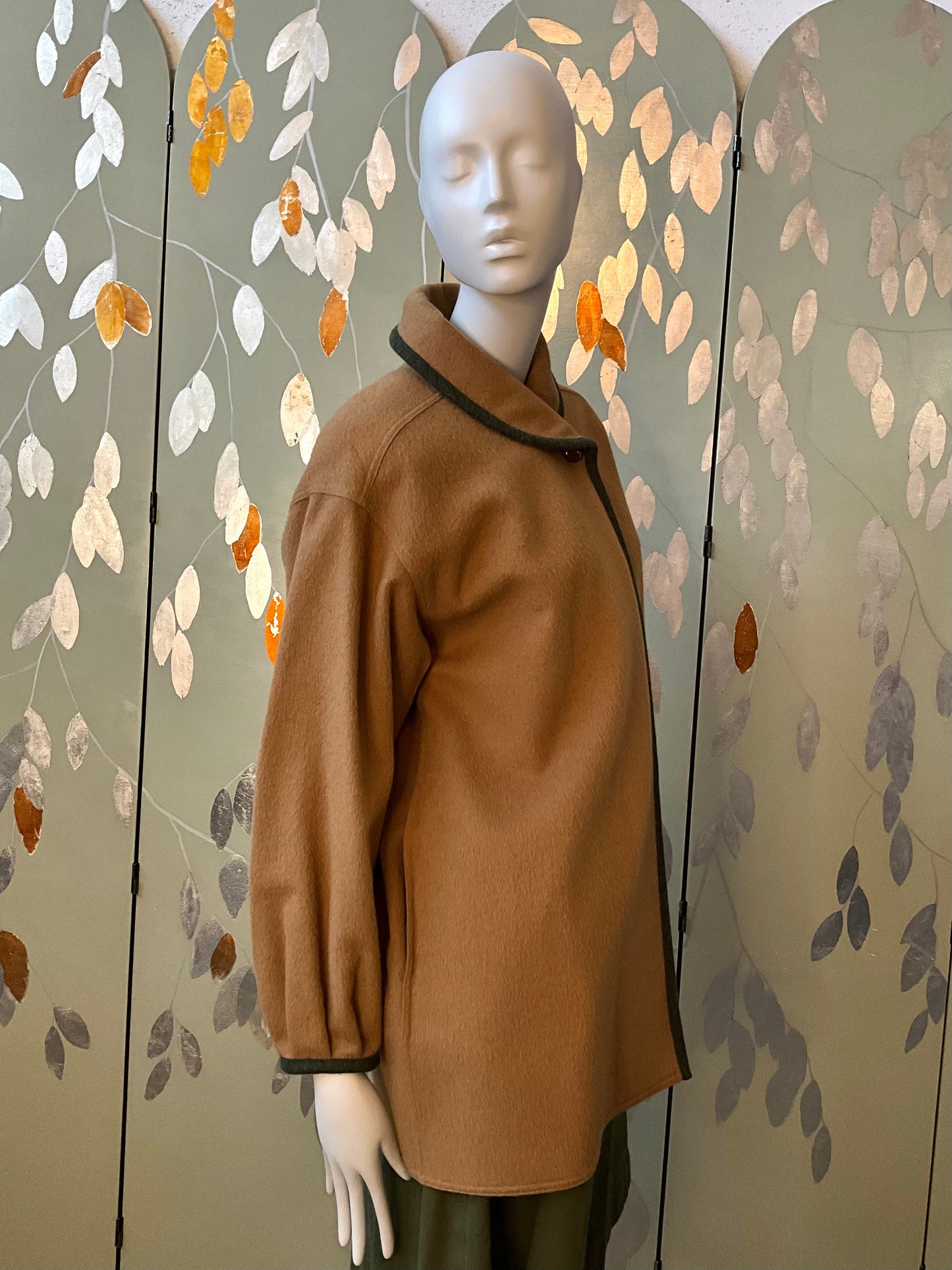 Vintage 1980s Fendi Tan Wool Coat with Roll Collar, Medium 