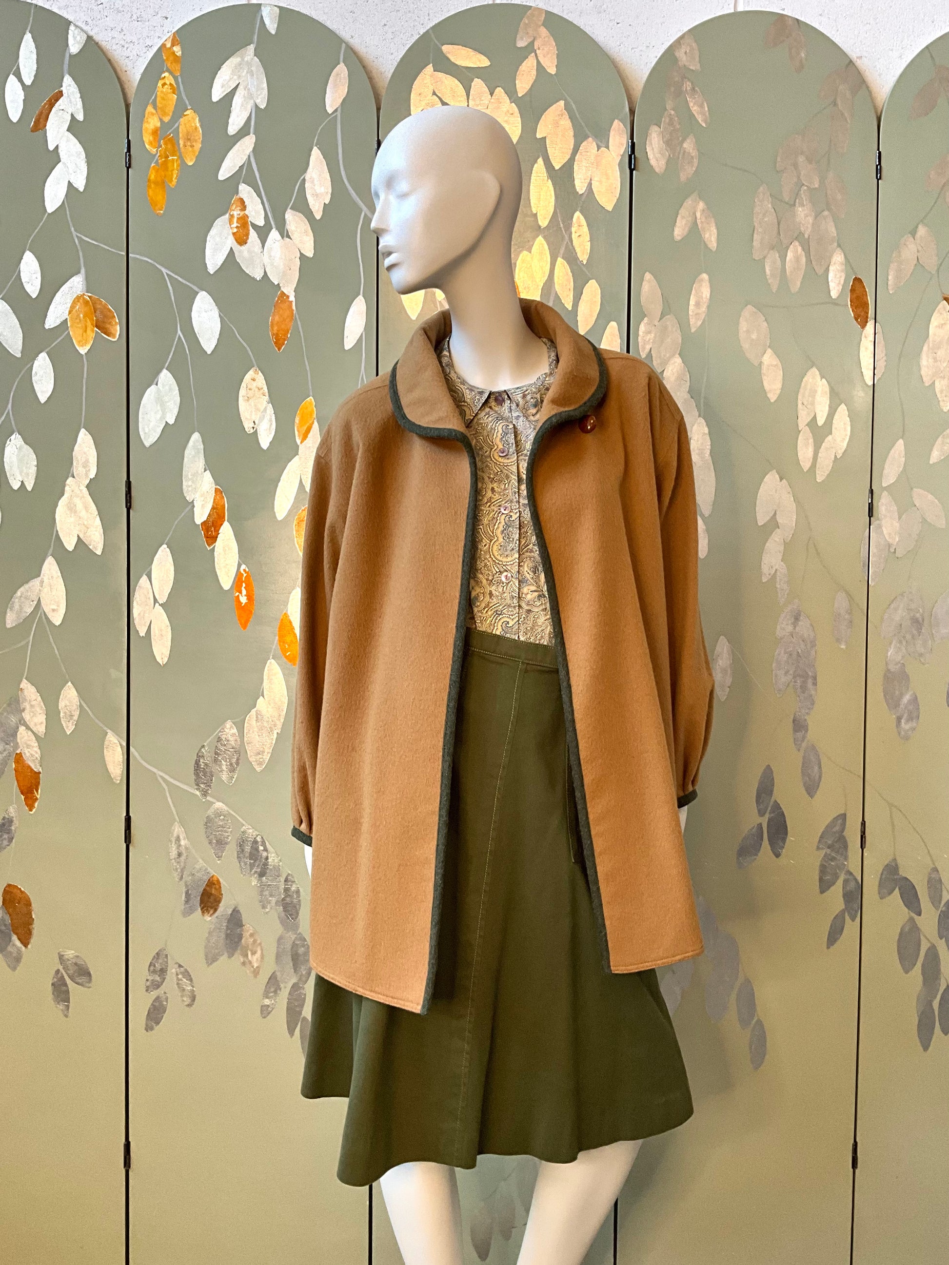 Vintage 1980s Fendi Tan Wool Coat with Roll Collar, Medium 