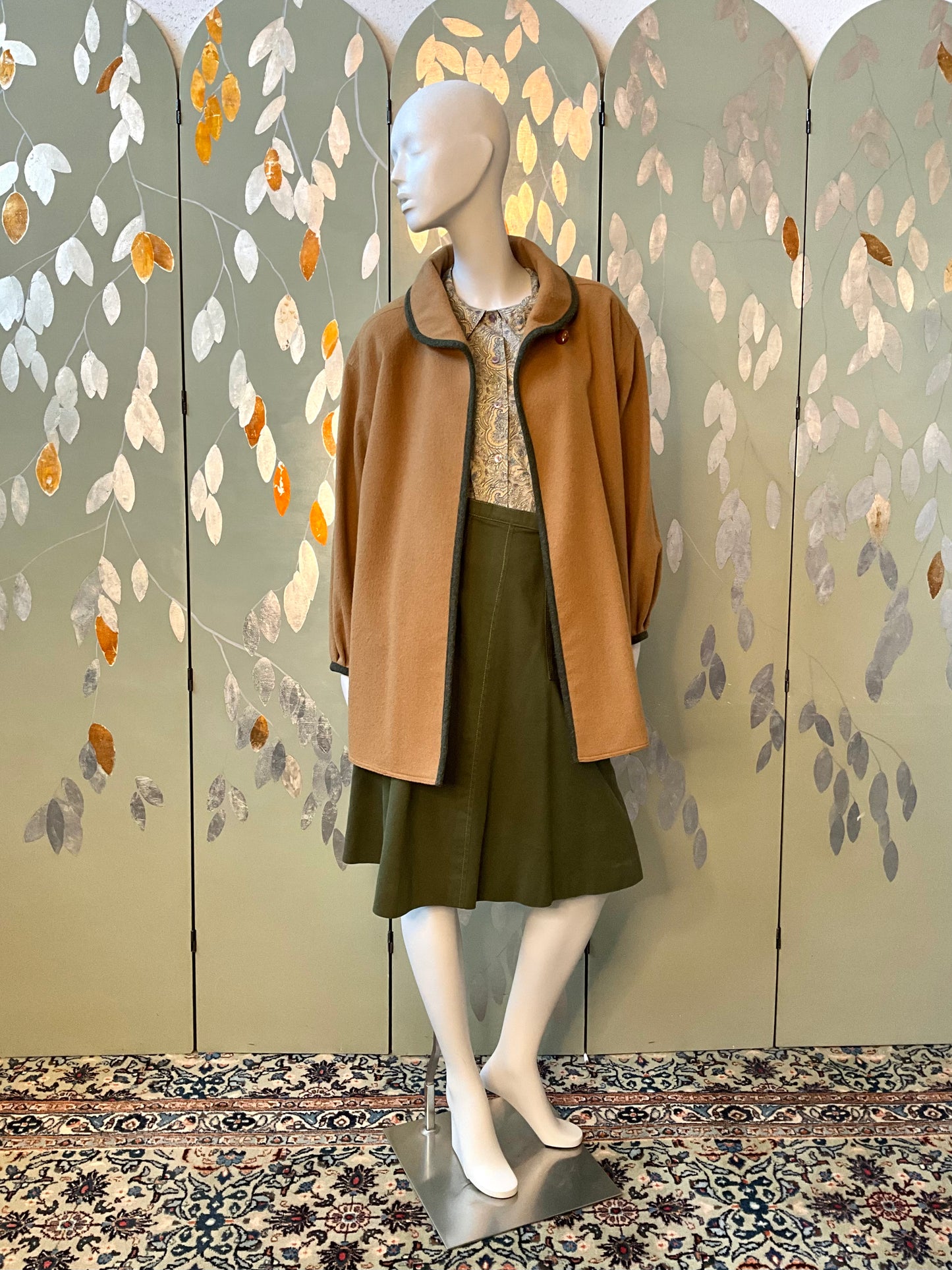 Vintage 1980s Fendi Tan Wool Coat with Roll Collar, Medium 