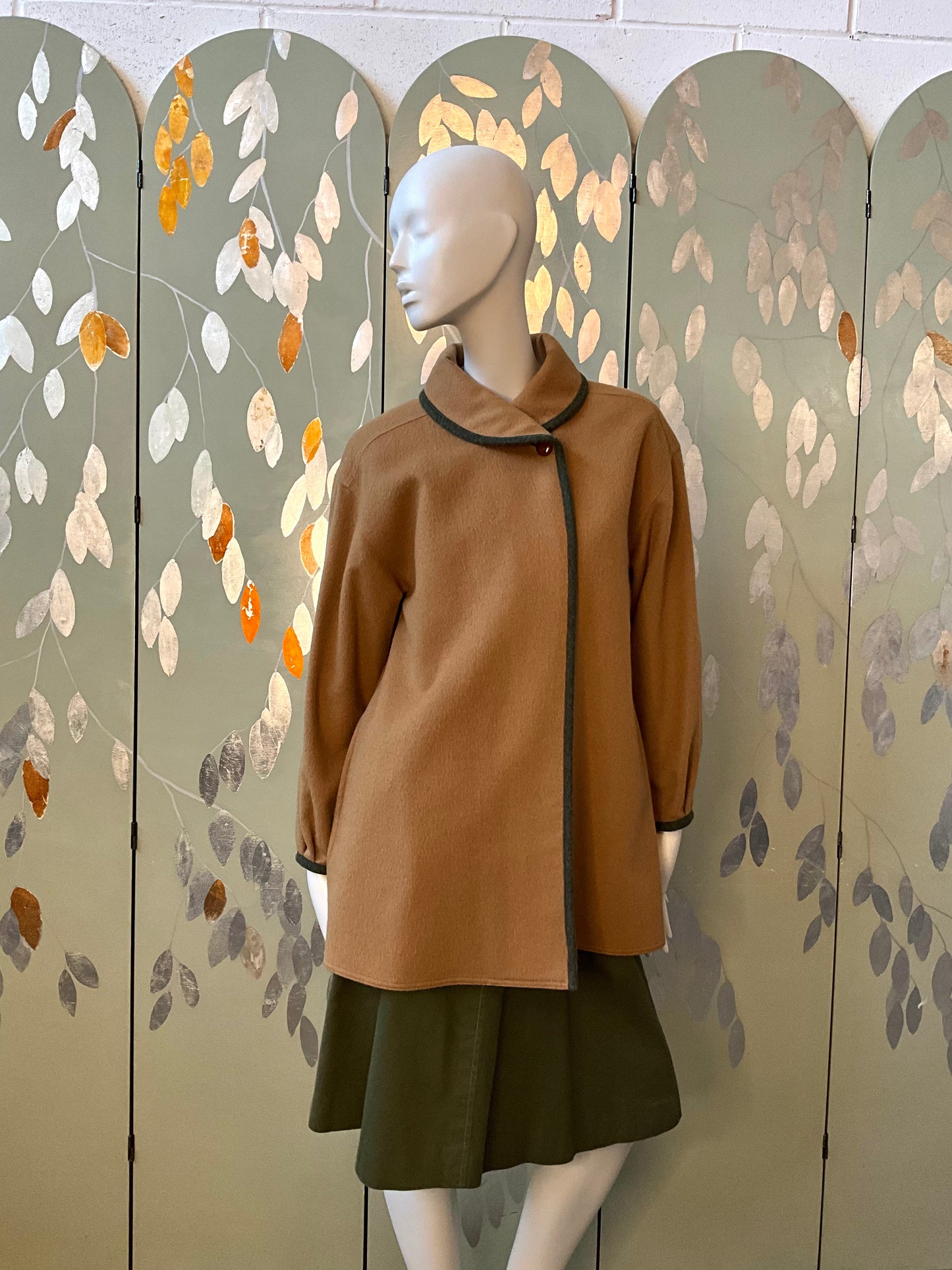 Vintage 1980s Fendi Tan Wool Coat with Roll Collar, Medium 