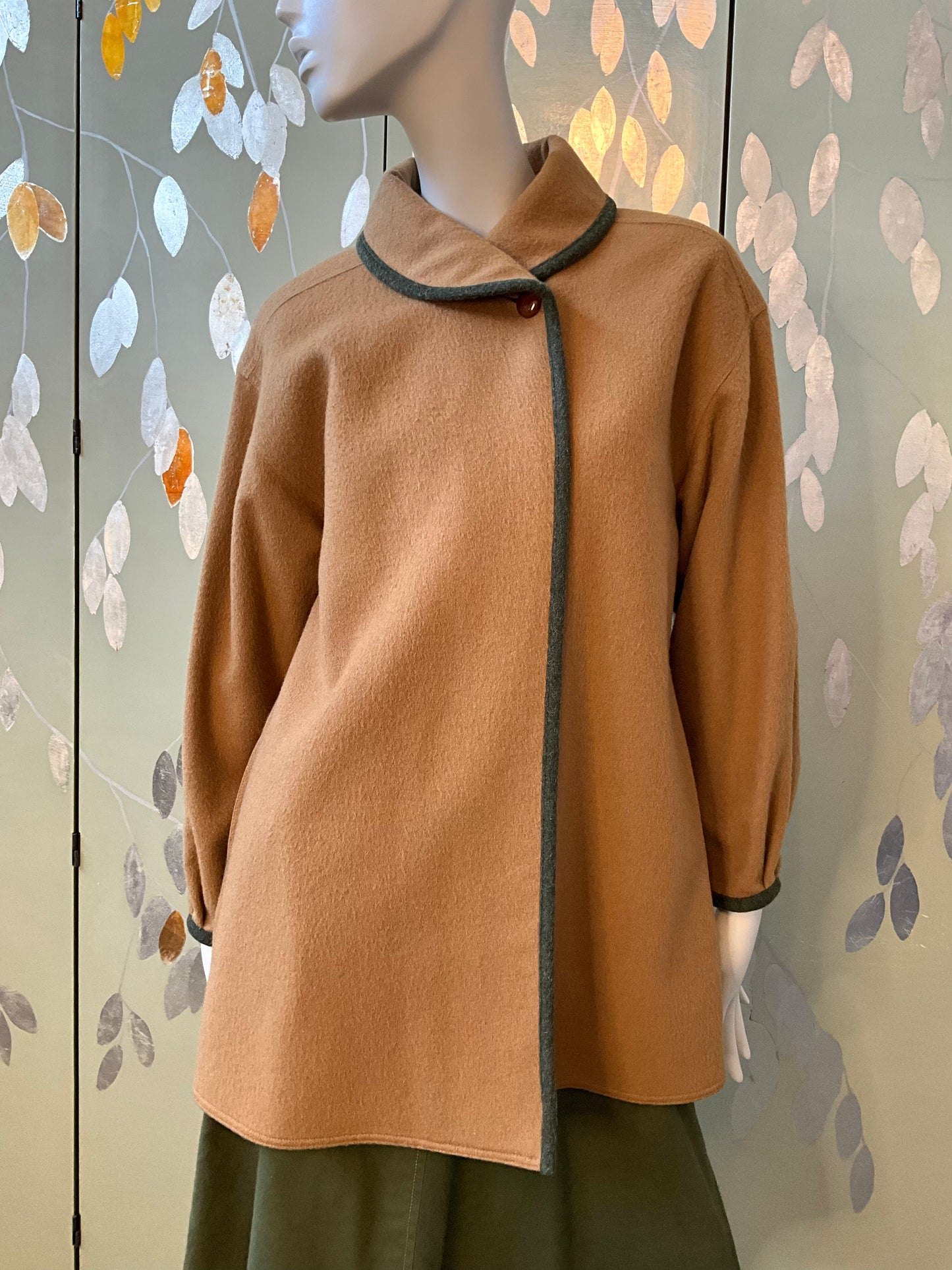 Vintage 1980s Fendi Tan Wool Coat with Roll Collar, Medium 