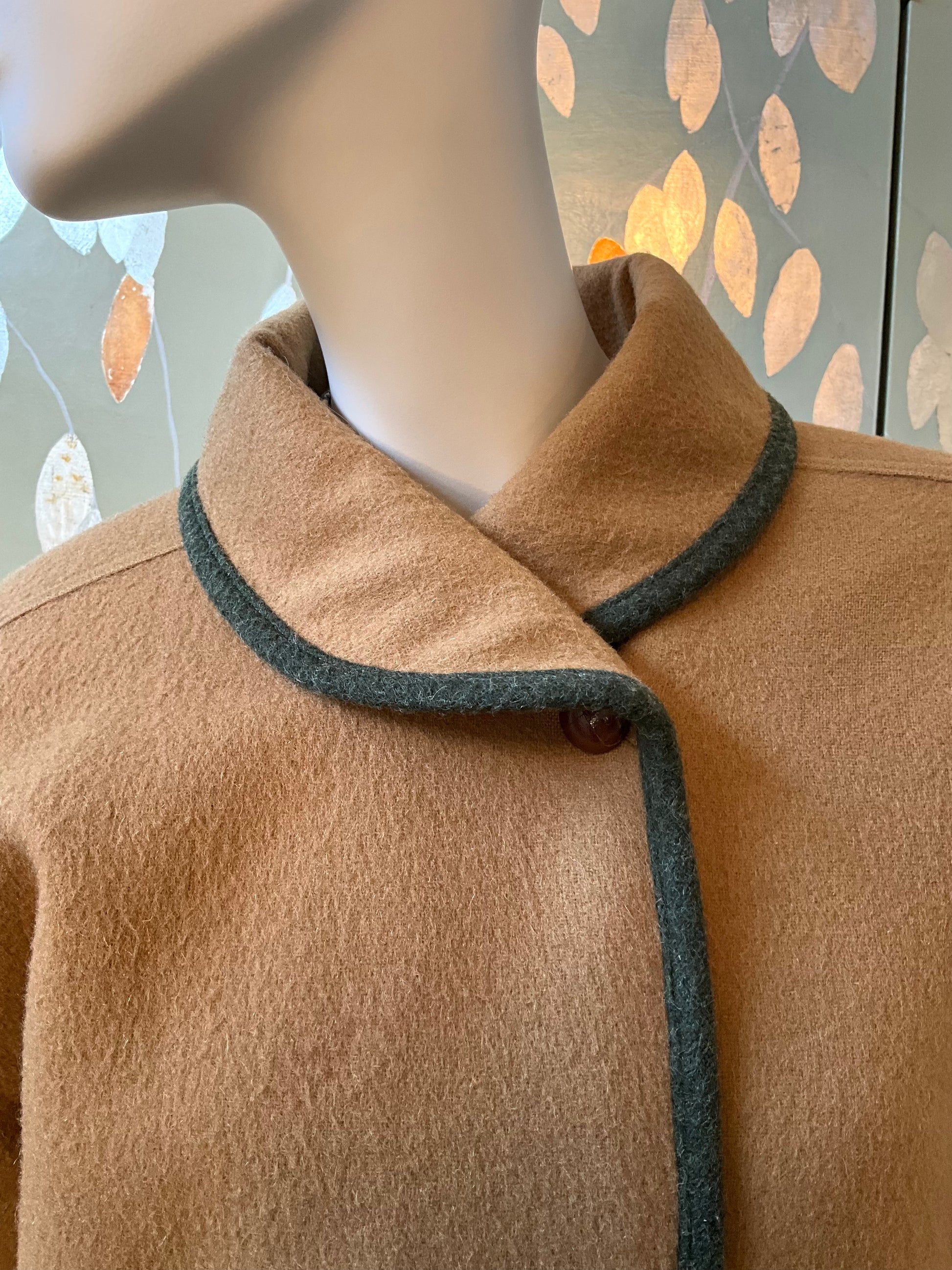 Vintage 1980s Fendi Tan Wool Coat with Roll Collar, Medium 