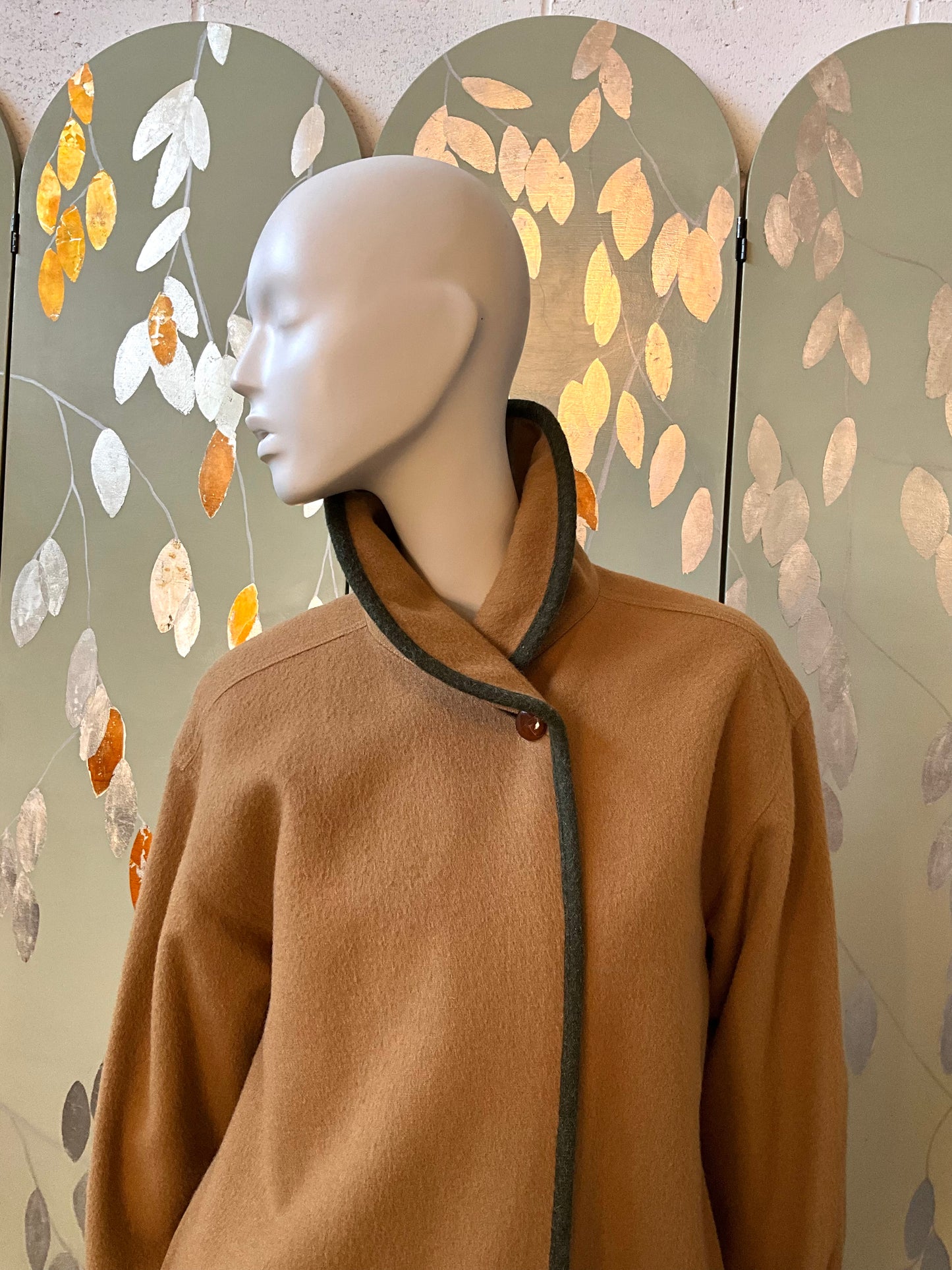 Vintage 1980s Fendi Tan Wool Coat with Roll Collar, Medium 