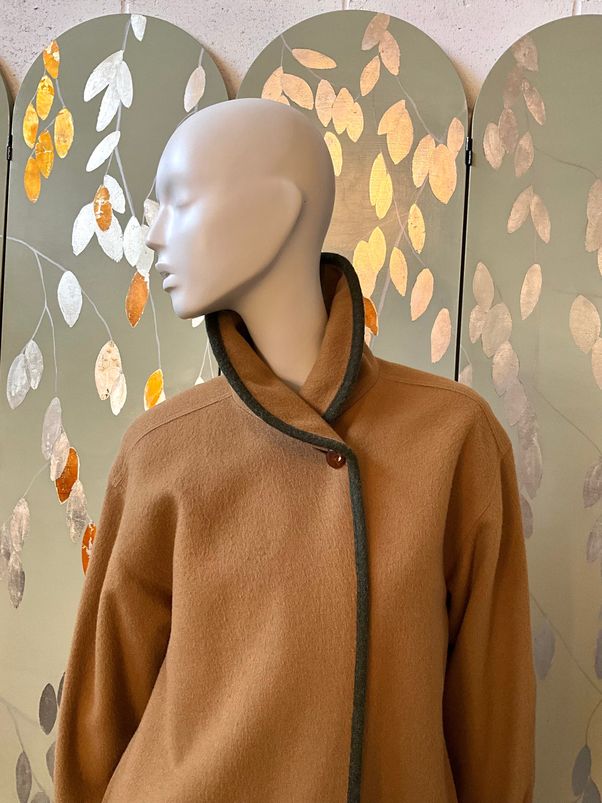 Vintage 1980s Fendi Tan Wool Coat with Roll Collar, Medium 