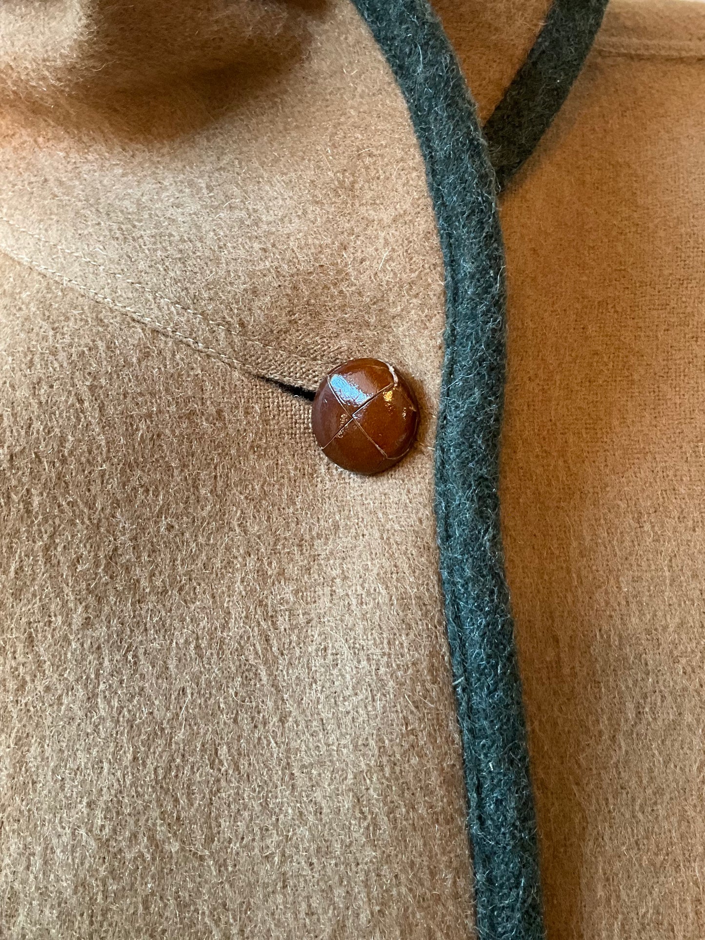 Vintage 1980s Fendi Tan Wool Coat with Roll Collar, Medium 