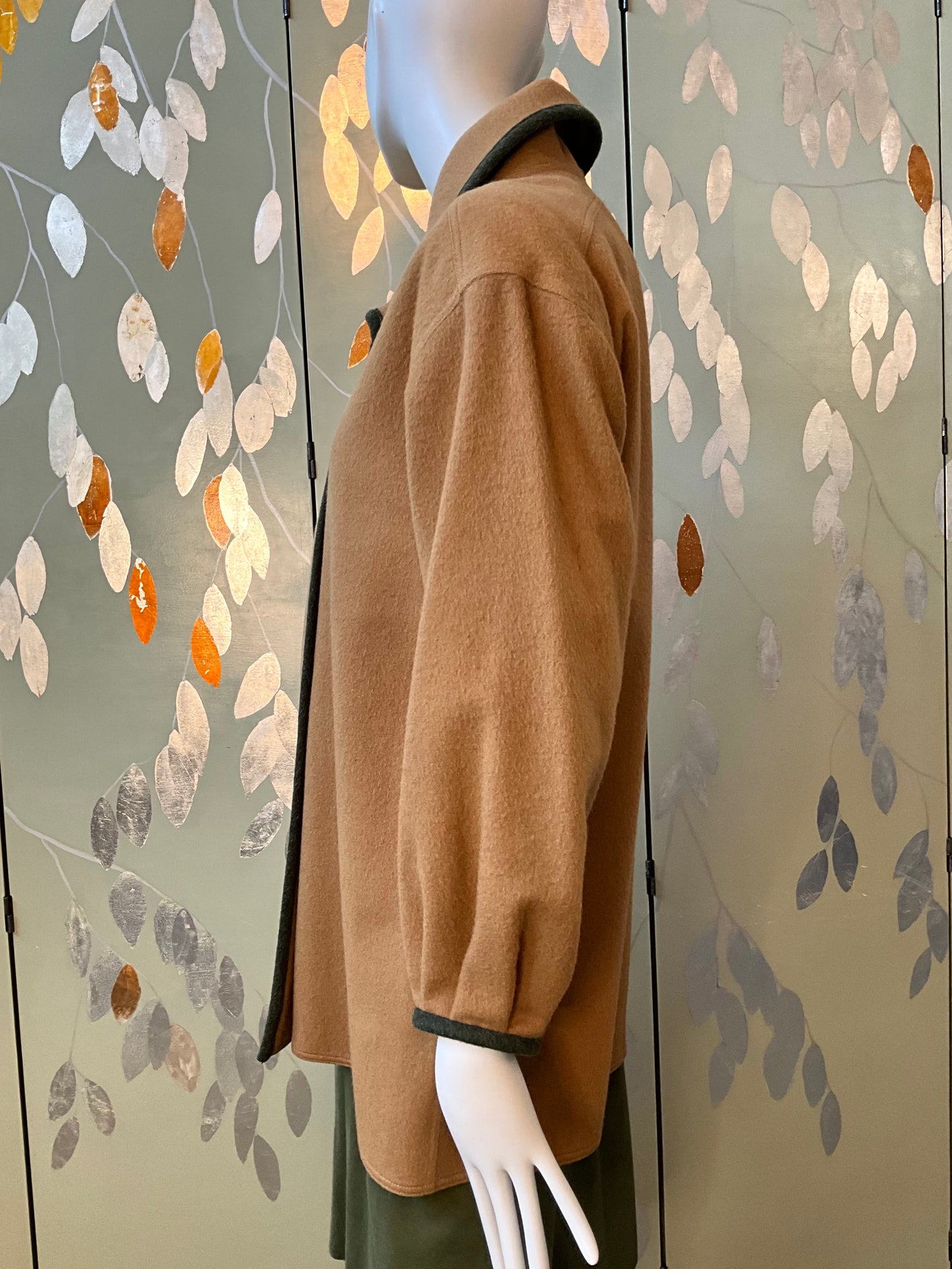 Vintage 1980s Fendi Tan Wool Coat with Roll Collar, Medium 