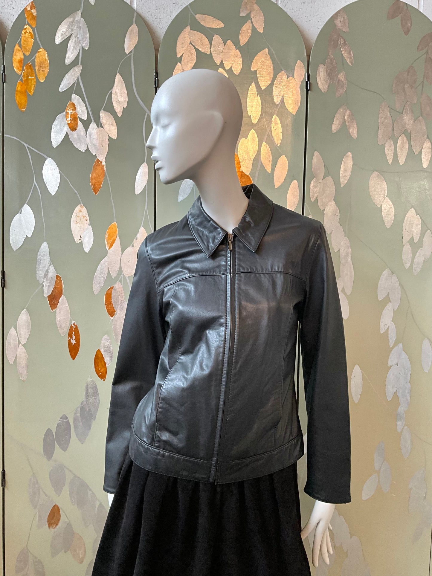 Vintage 2000s Y2K GAP Black Leather Zip-Up Jacket, Medium 