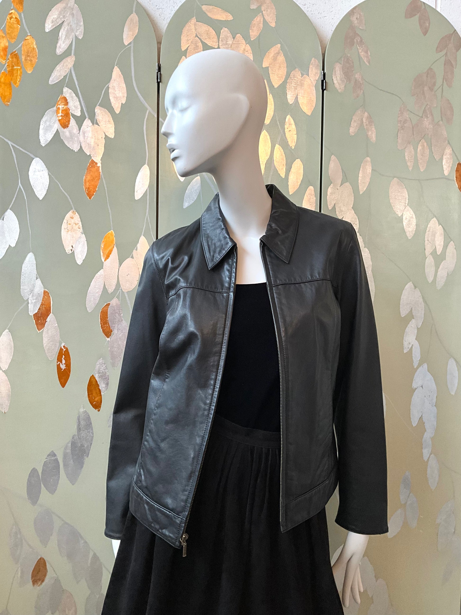 Vintage 2000s Y2K GAP Black Leather Zip-Up Jacket, Medium 