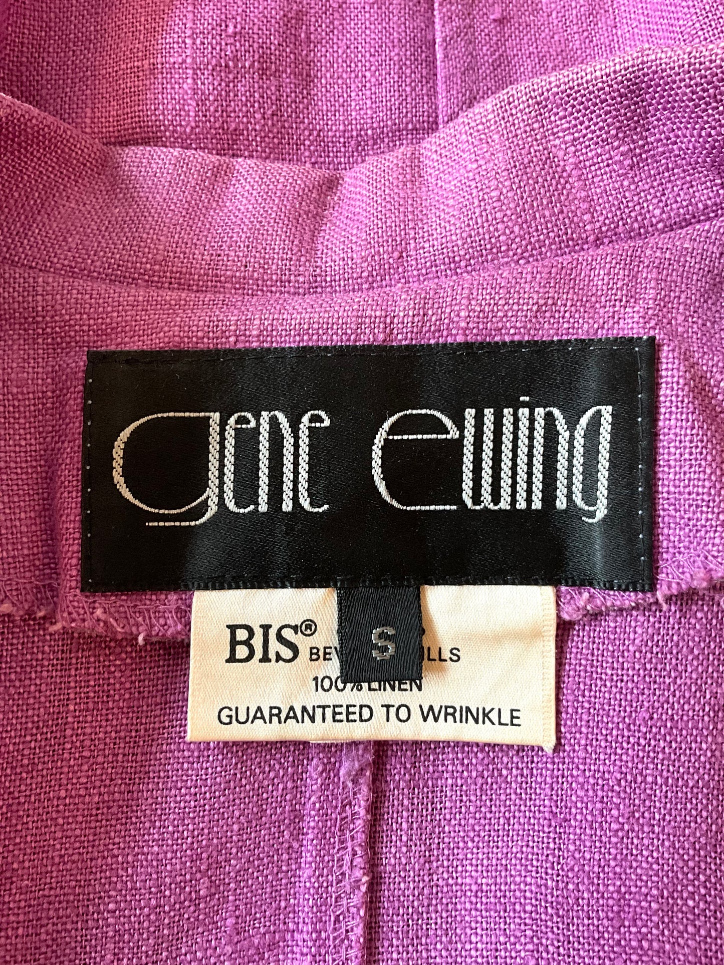 Vintage 1990s Gene Ewing Purple Linen Open Front Blazer Jacket 