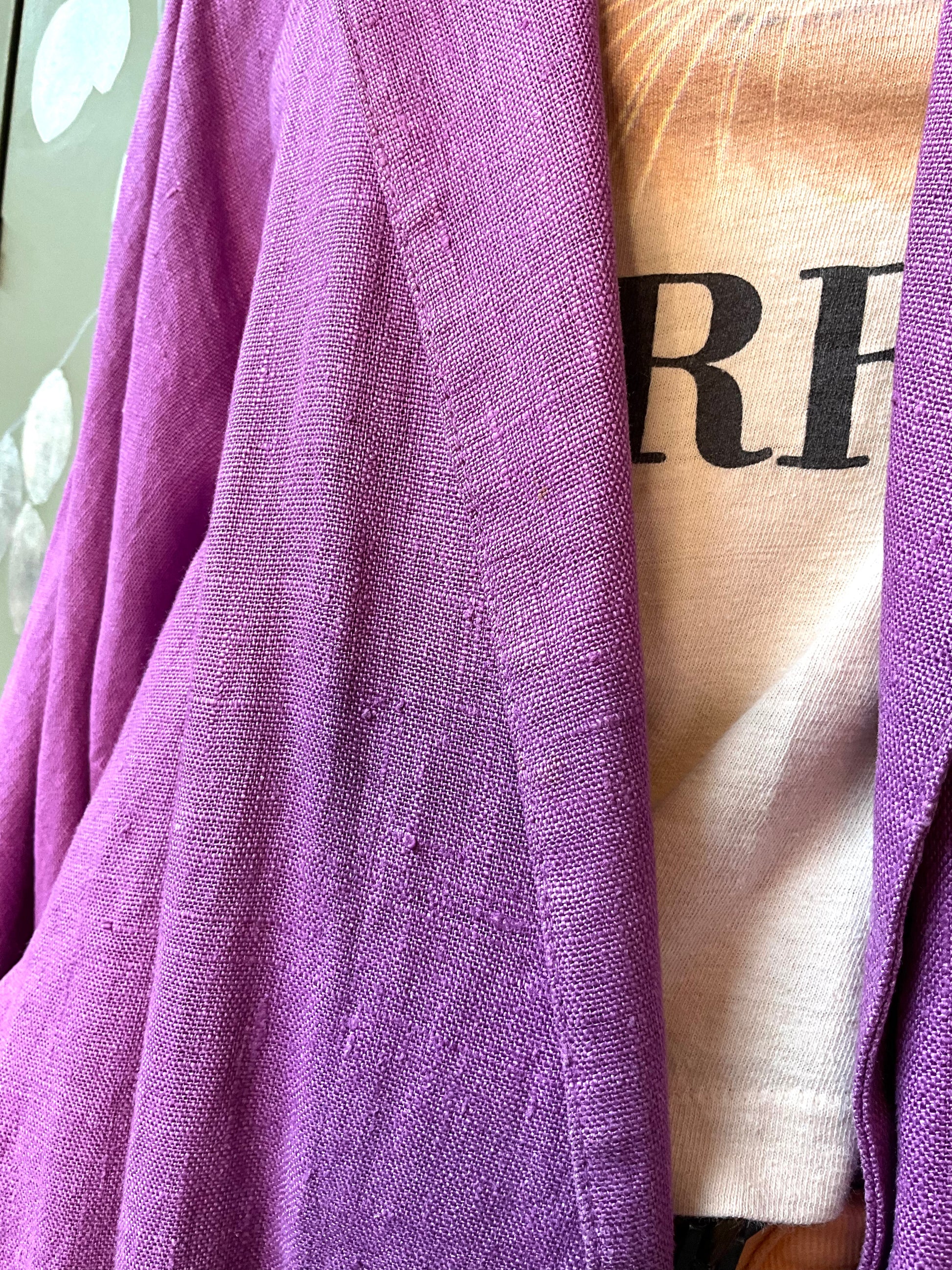 Vintage 1990s Gene Ewing Purple Linen Open Front Blazer Jacket 