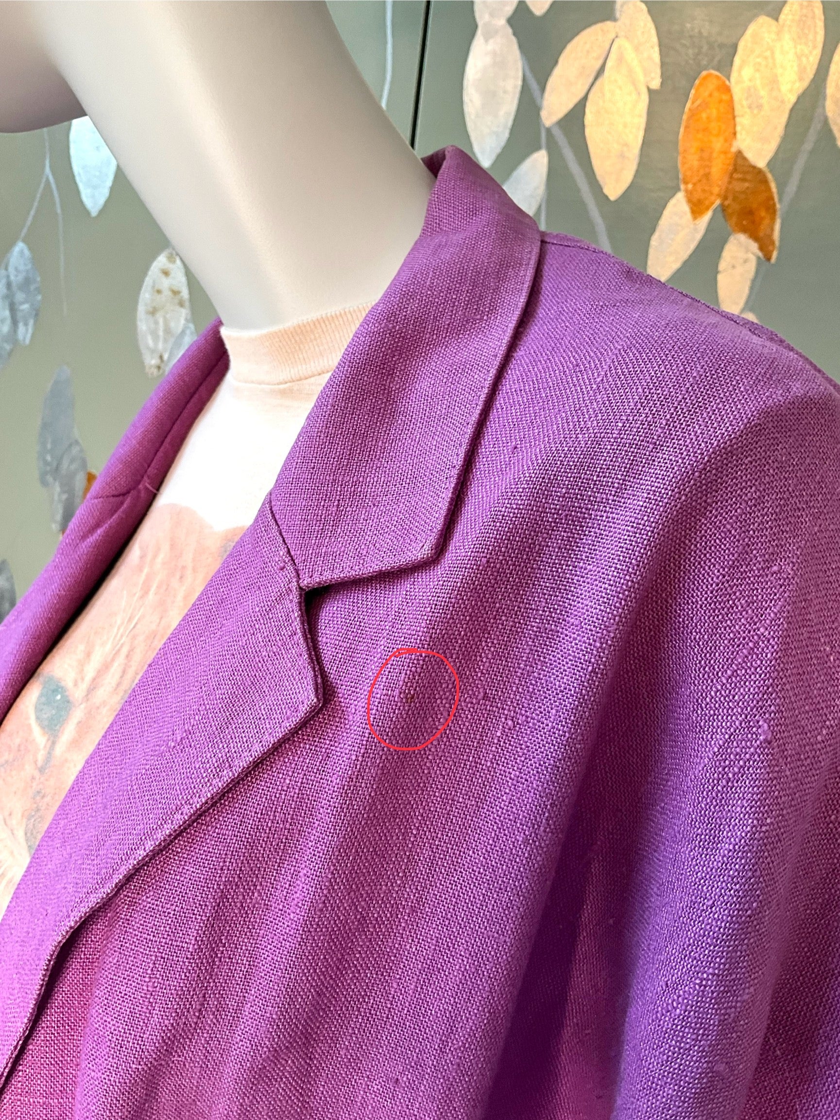 Vintage 1990s Gene Ewing Purple Linen Open Front Blazer Jacket 