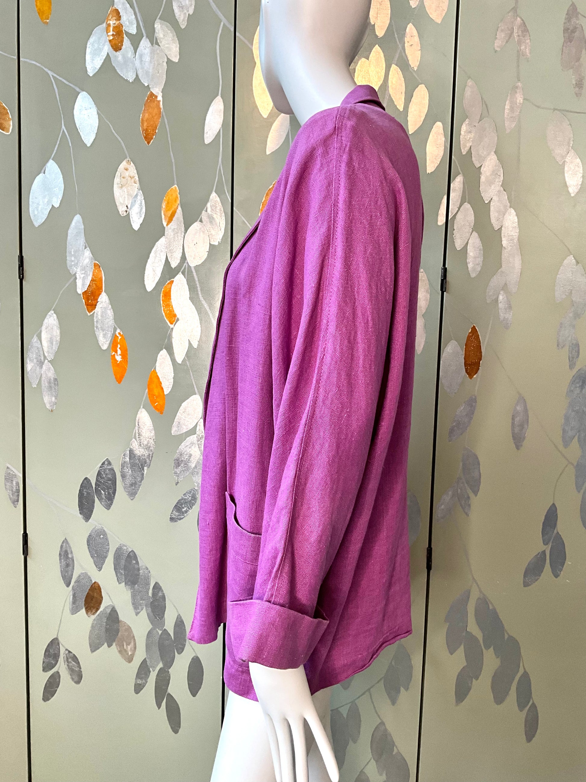 Vintage 1990s Gene Ewing Purple Linen Open Front Blazer Jacket 