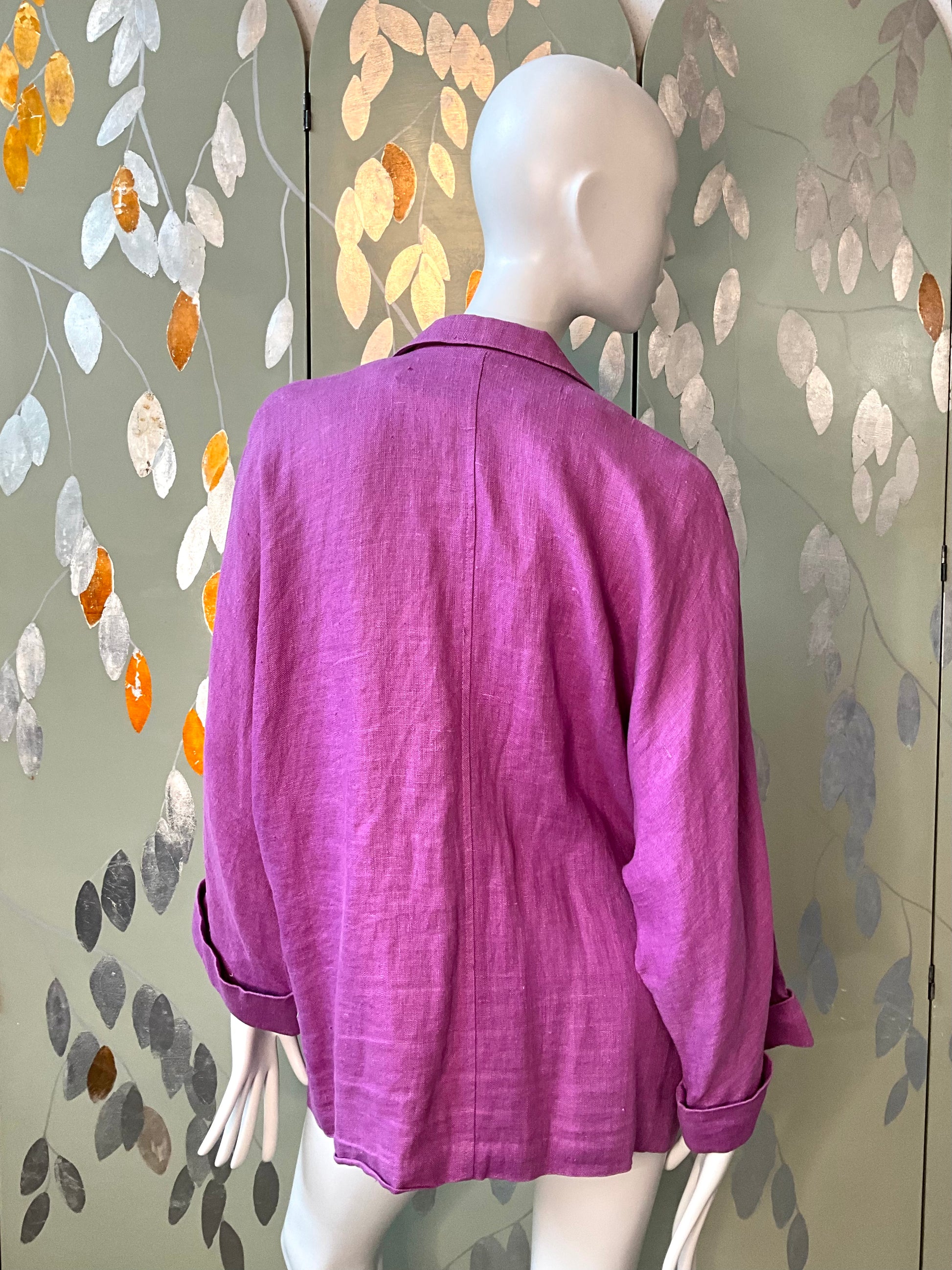 Vintage 1990s Gene Ewing Purple Linen Open Front Blazer Jacket 