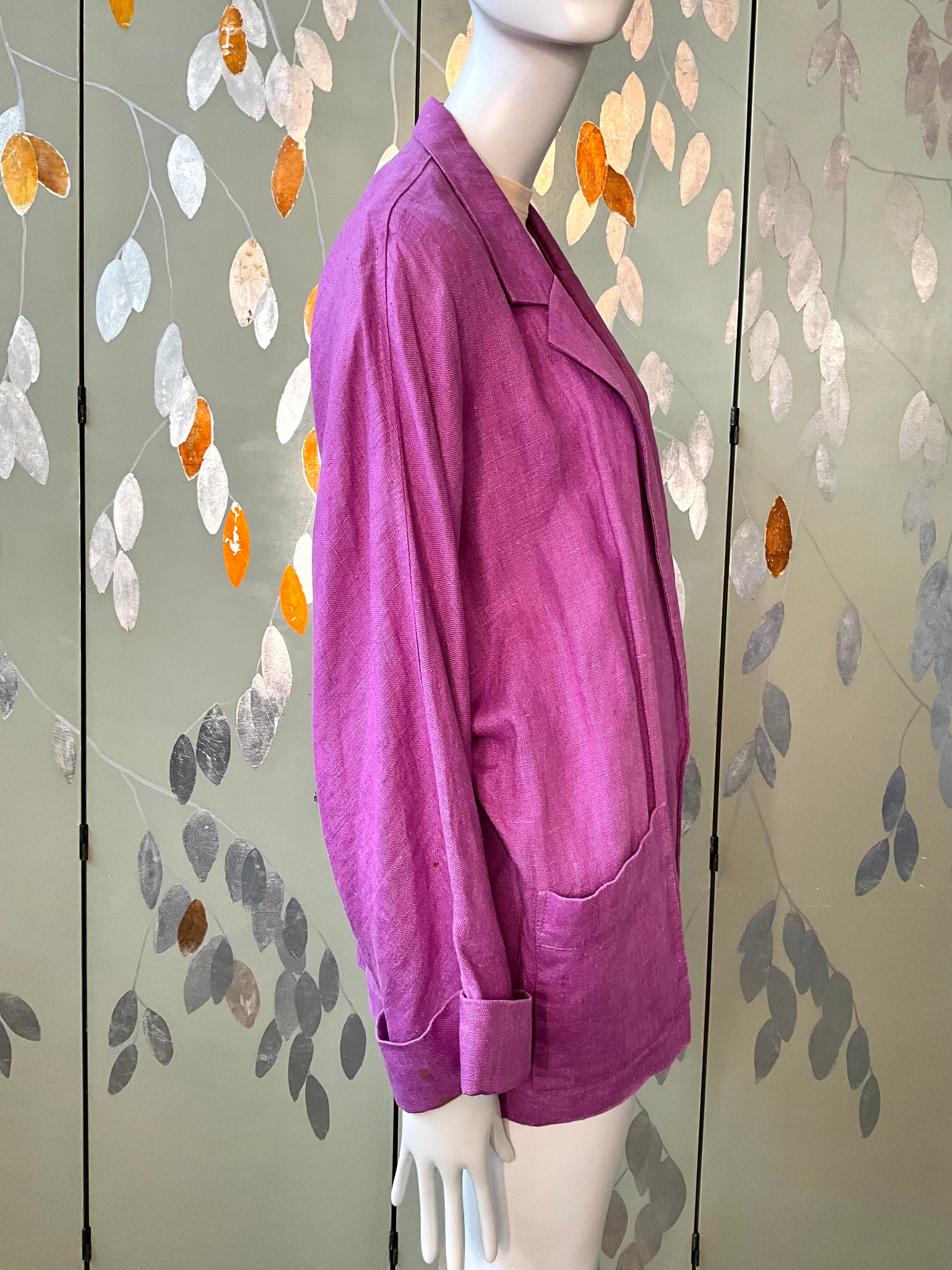 Vintage 1990s Gene Ewing Purple Linen Open Front Blazer Jacket 