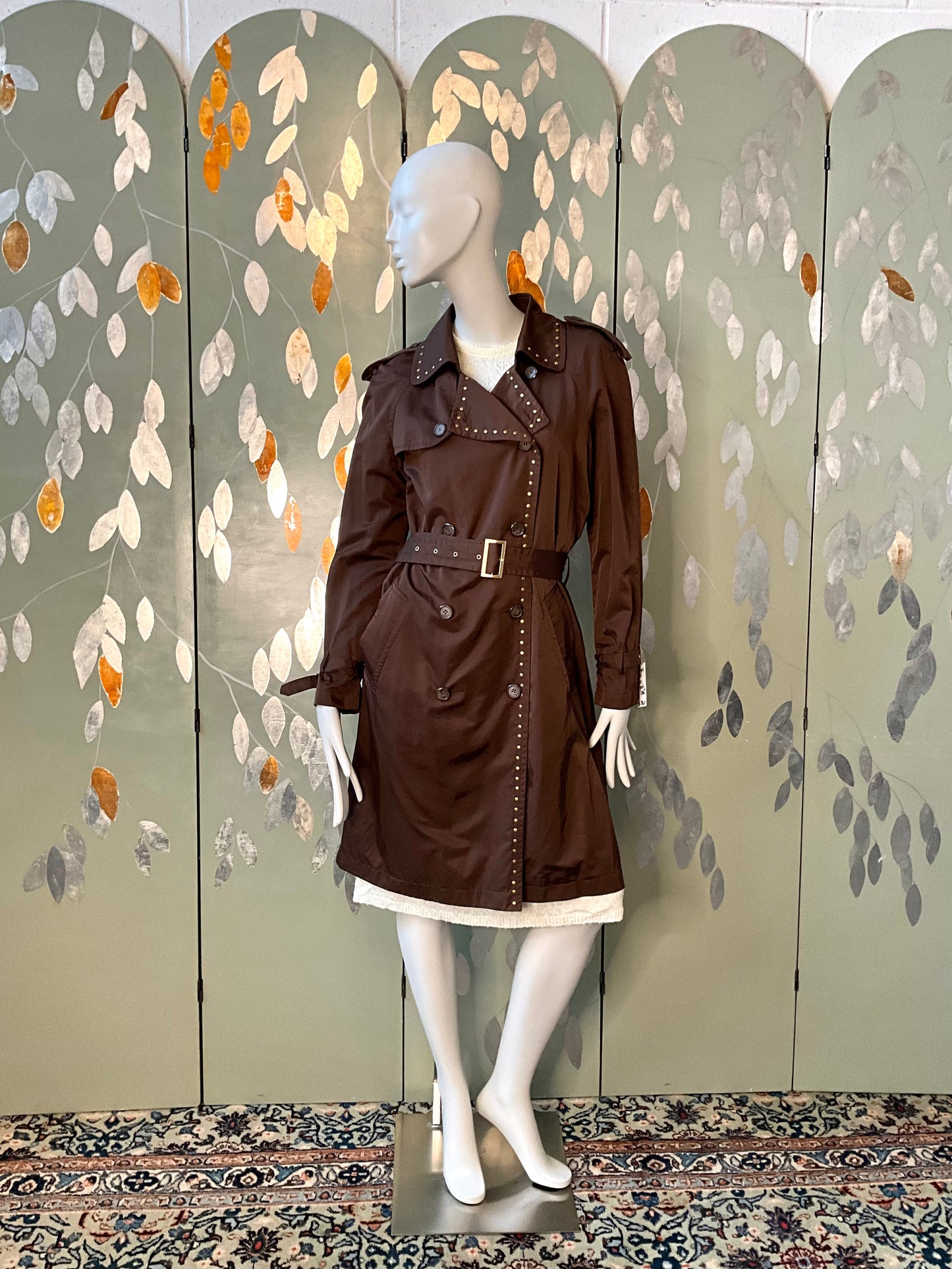 Vintage 2000s Georges Rech Brown Studded Trench Coat, M/L