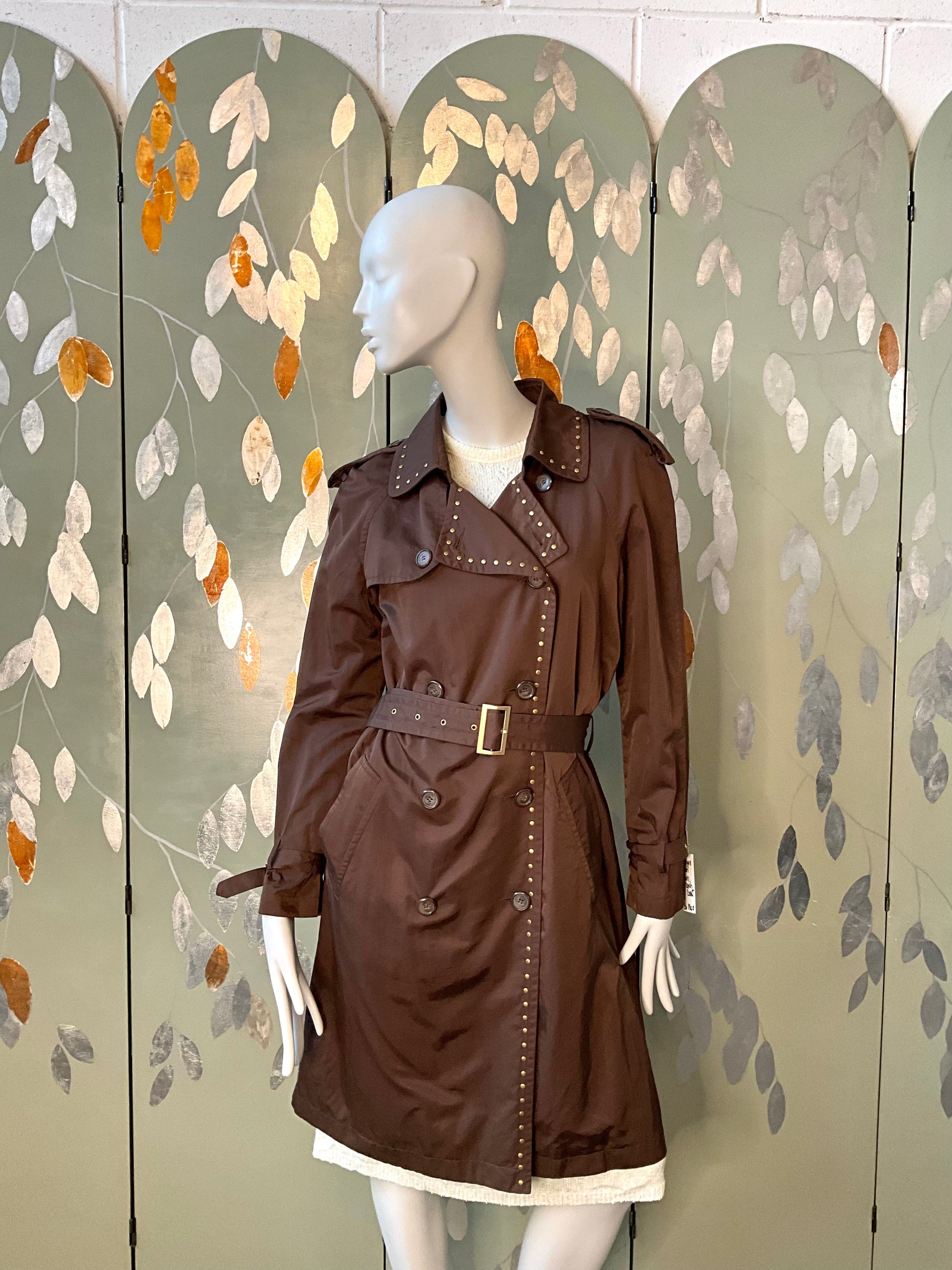 Vintage 2000s Georges Rech Brown Studded Trench Coat, M/L