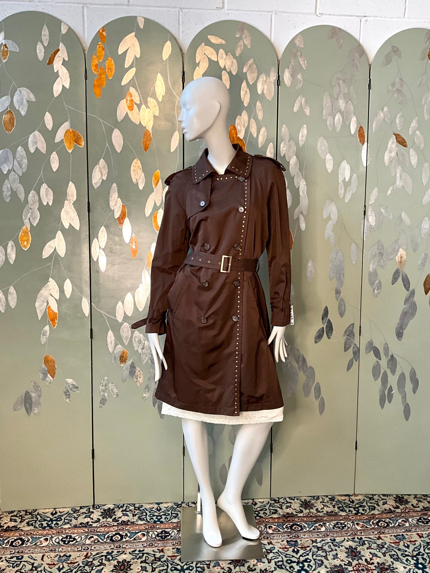 Vintage 2000s Georges Rech Brown Studded Trench Coat, M/L