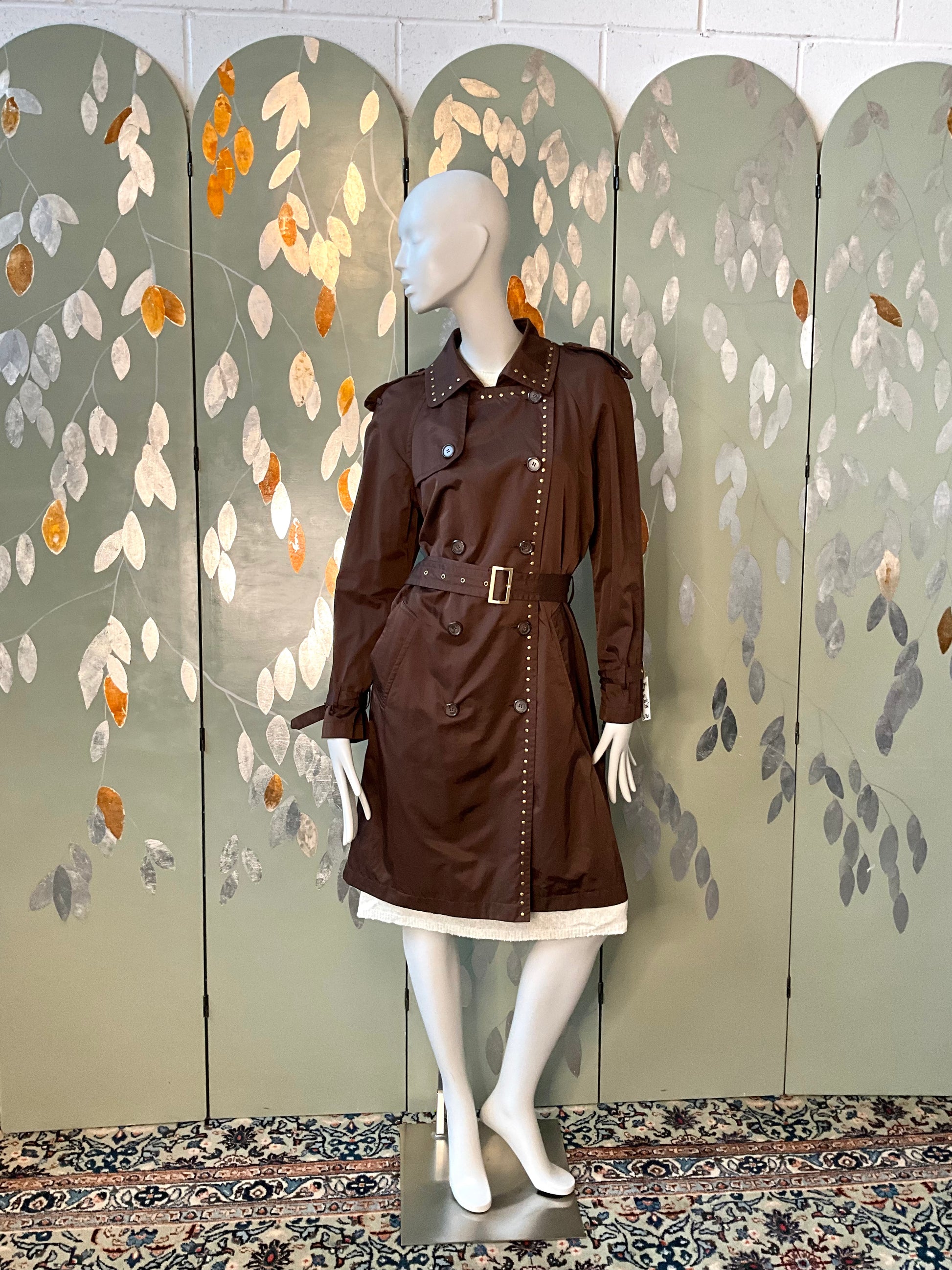 Vintage 2000s Georges Rech Brown Studded Trench Coat, M/L
