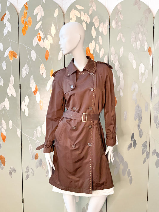 Vintage 2000s Georges Rech Brown Studded Trench Coat, M/L